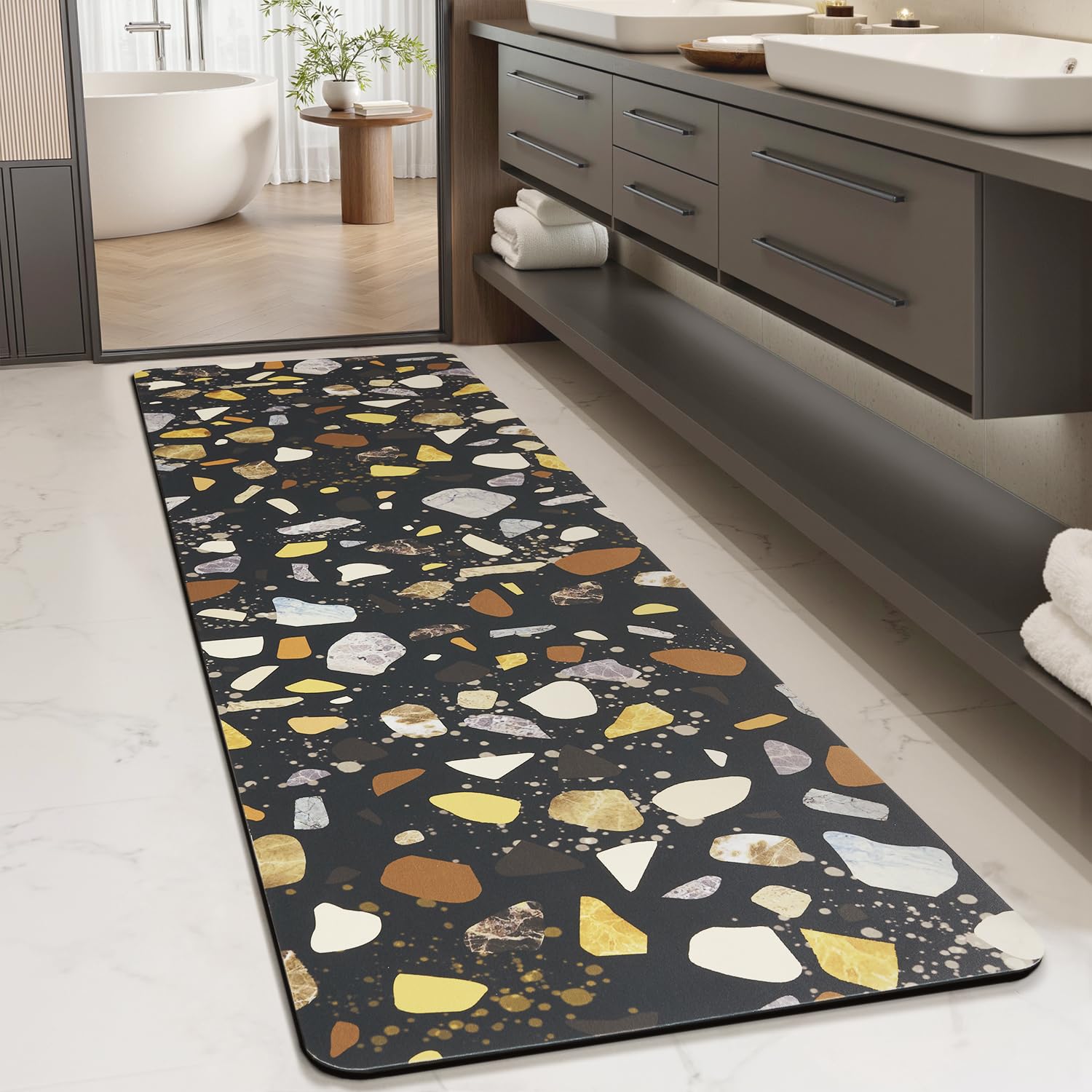 MontVoo -Bath Mat-Rubber Backing Non SlipThin Bathroom Rugs Fit Under Door- Quick Dry Absorbent Faux Suede Surface Grey Bathroom Floor Mats-Shower Rug for in Front of Bathtub Shower Gray 16x24