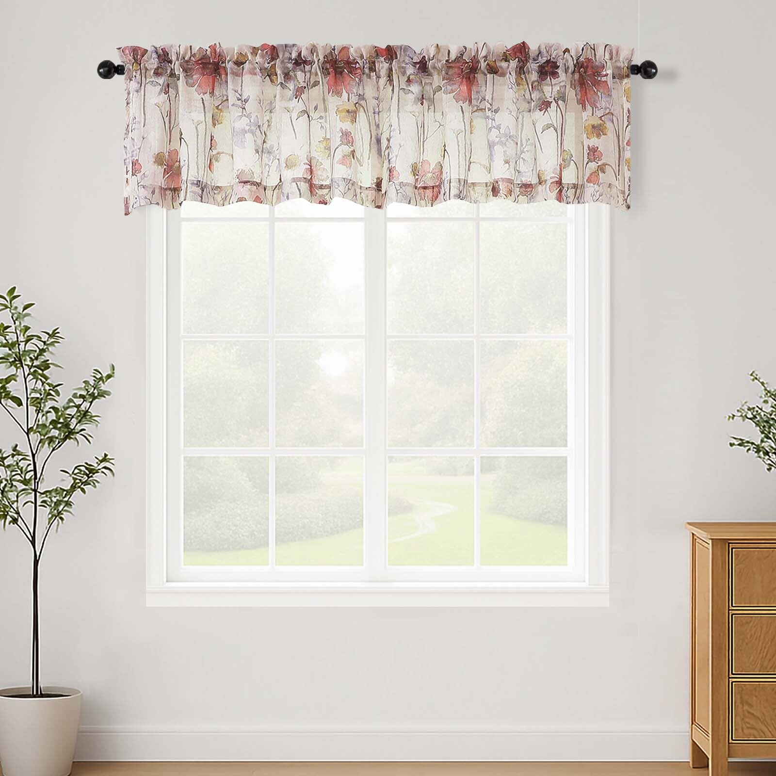 Lecloud Crushed Sheer Curtains 84 Inches Long 2 Panels, Airy Light Filtering Voile Floral Curtains for Living Room, Rod Pocket Romantic Window Curtain Drapes for Bedroom Dining Room, 42" W x 84" L