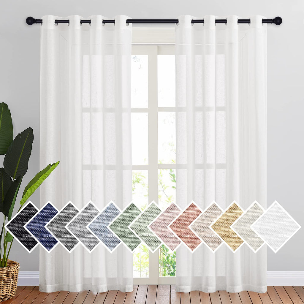 NICETOWN Linen Textured Semi Sheer Curtains 84 inches Length, Eyelet Top Bedroom Window Privacy Translucent Light Filtering Flax Sheer Drapes for Guest Room, 52 inches Wide, 2 Panels, Sea Mist