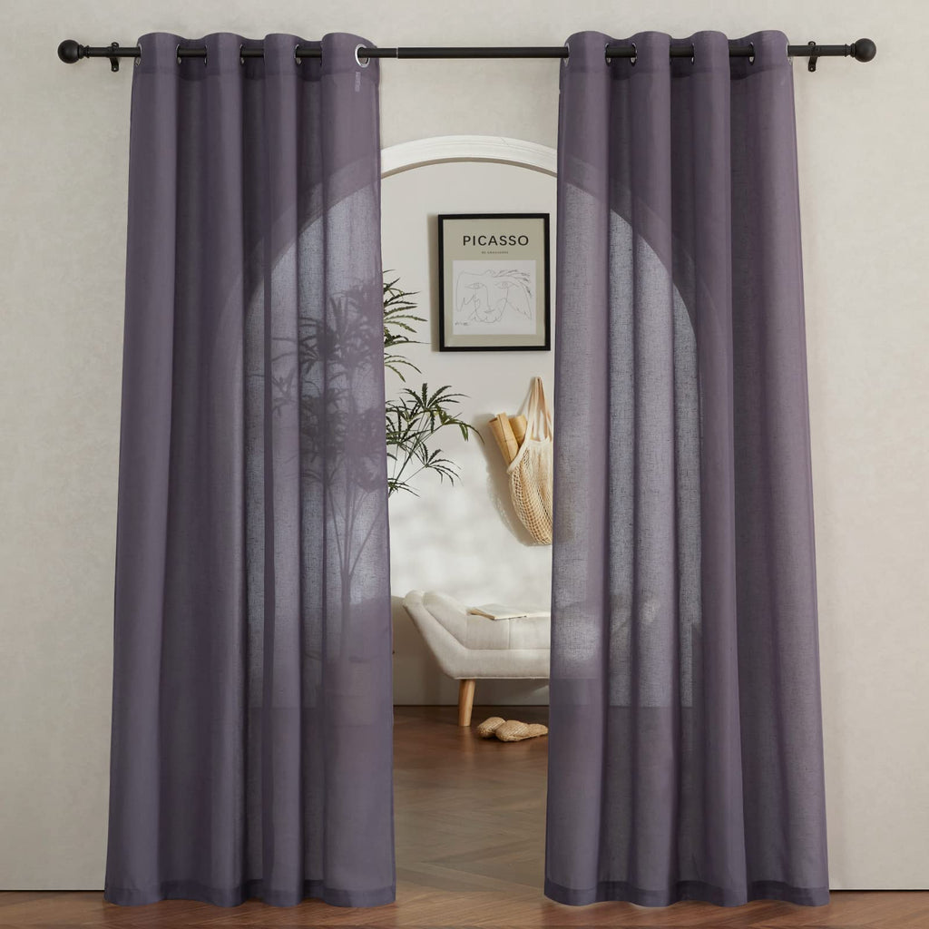 NICETOWN Linen Textured Semi Sheer Curtains 84 inches Length, Eyelet Top Bedroom Window Privacy Translucent Light Filtering Flax Sheer Drapes for Guest Room, 52 inches Wide, 2 Panels, Sea Mist