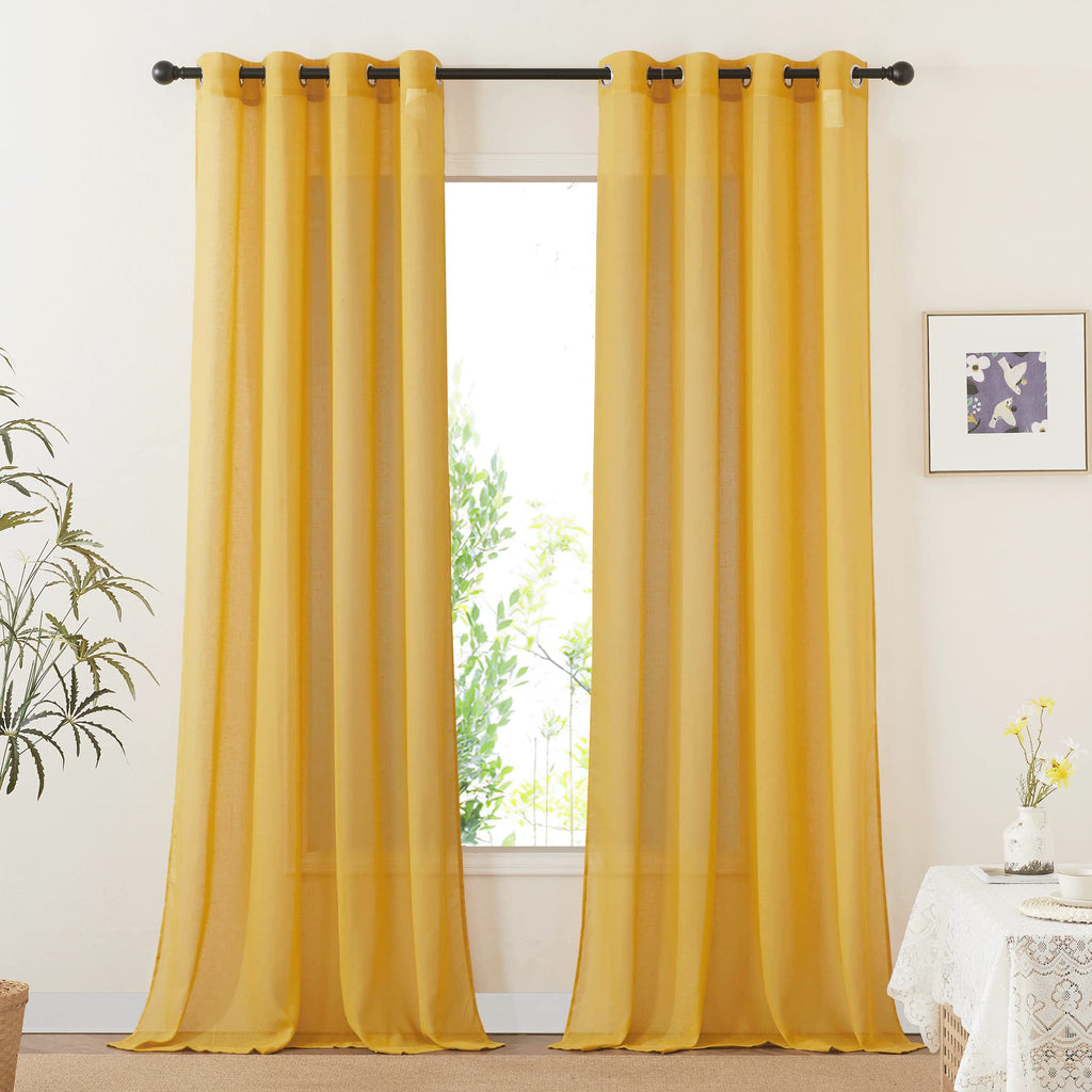 NICETOWN Linen Textured Semi Sheer Curtains 84 inches Length, Eyelet Top Bedroom Window Privacy Translucent Light Filtering Flax Sheer Drapes for Guest Room, 52 inches Wide, 2 Panels, Sea Mist