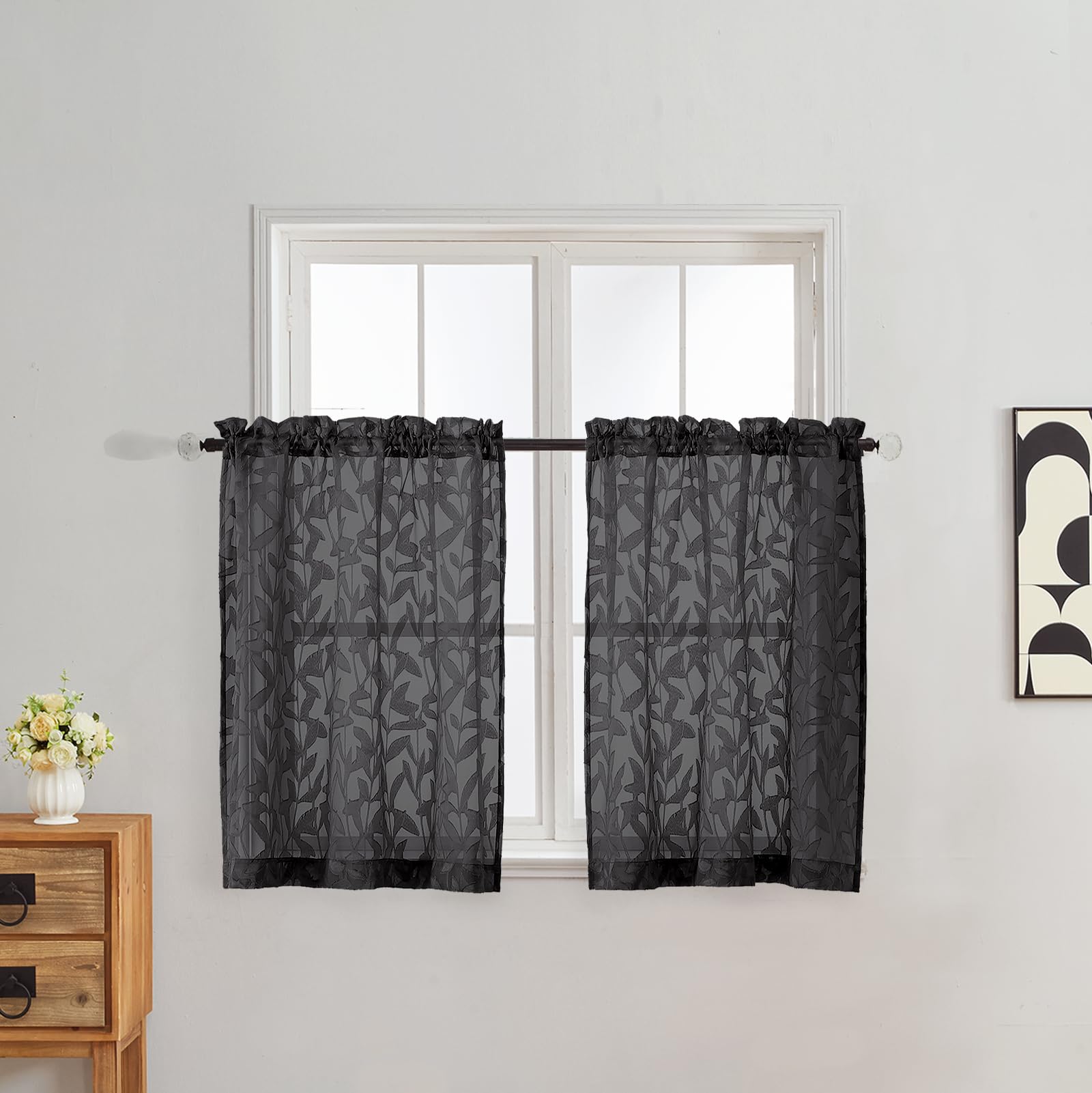 Gwine Sage Green Curtains 84 Inches Long 2 Panels Set, Light Filtering Soft Lightweight Sheer Curtains, Leaf Clip Jacquard Textured Curtain for Bedroom Living Room, 42Wx84L Inches, 2PCS