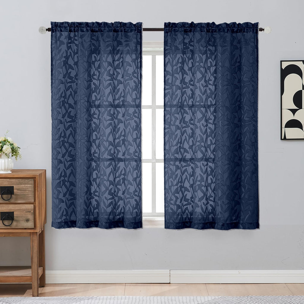 Gwine Sage Green Curtains 84 Inches Long 2 Panels Set, Light Filtering Soft Lightweight Sheer Curtains, Leaf Clip Jacquard Textured Curtain for Bedroom Living Room, 42Wx84L Inches, 2PCS