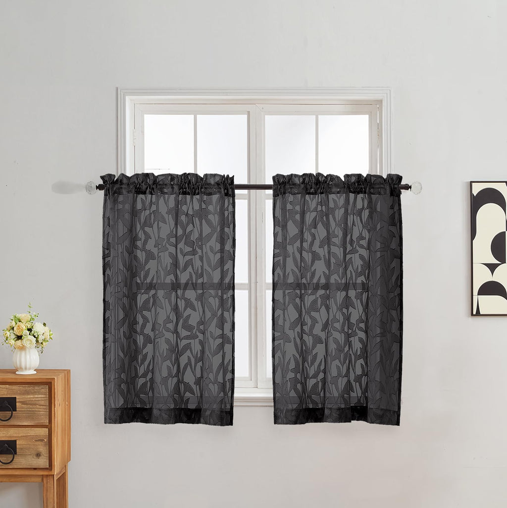 Gwine Sage Green Curtains 84 Inches Long 2 Panels Set, Light Filtering Soft Lightweight Sheer Curtains, Leaf Clip Jacquard Textured Curtain for Bedroom Living Room, 42Wx84L Inches, 2PCS