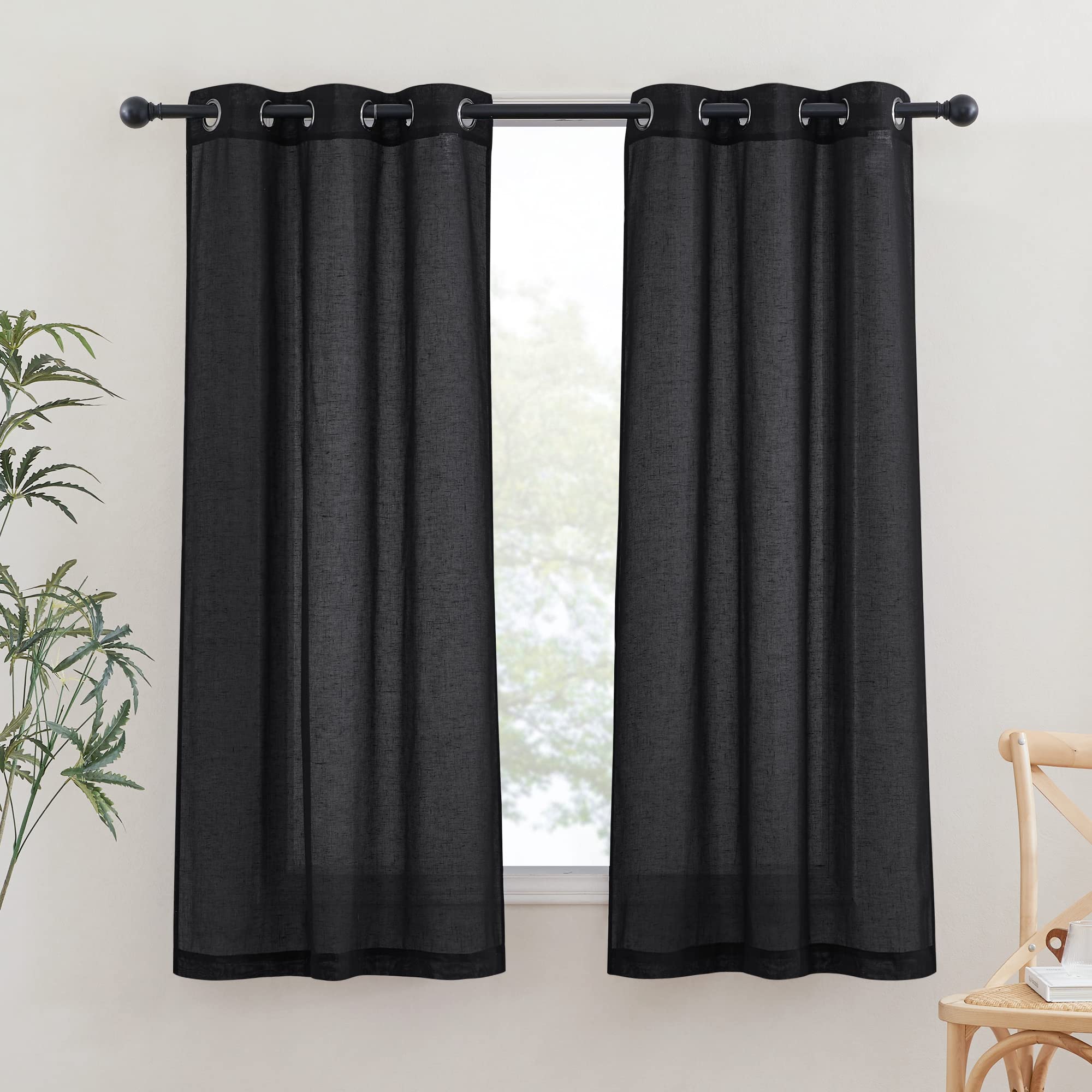 NICETOWN Linen Textured Semi Sheer Curtains 84 inches Length, Eyelet Top Bedroom Window Privacy Translucent Light Filtering Flax Sheer Drapes for Guest Room, 52 inches Wide, 2 Panels, Sea Mist