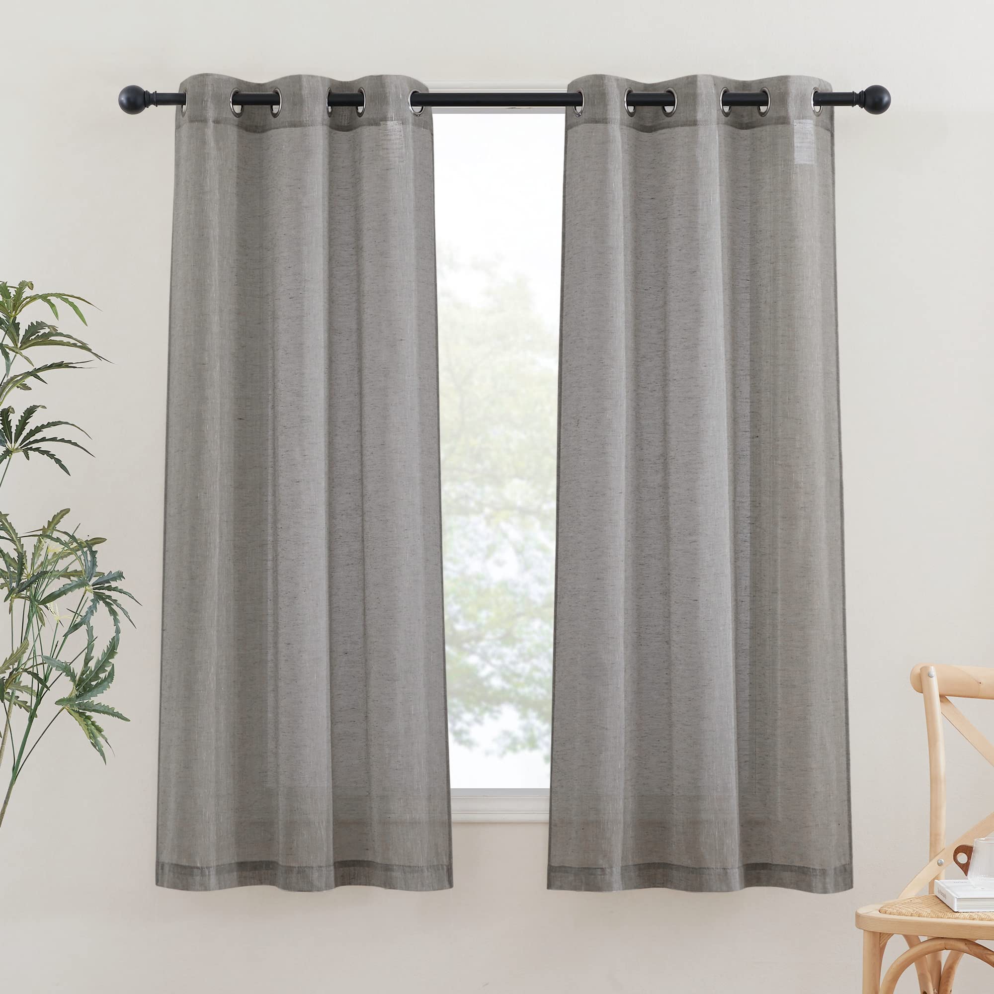 NICETOWN Linen Textured Semi Sheer Curtains 84 inches Length, Eyelet Top Bedroom Window Privacy Translucent Light Filtering Flax Sheer Drapes for Guest Room, 52 inches Wide, 2 Panels, Sea Mist