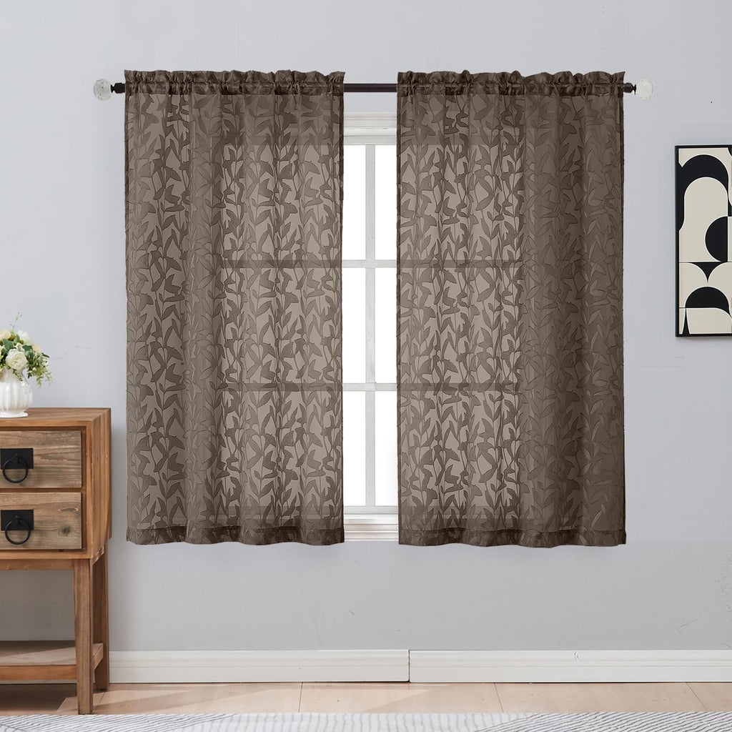 Gwine Sage Green Curtains 84 Inches Long 2 Panels Set, Light Filtering Soft Lightweight Sheer Curtains, Leaf Clip Jacquard Textured Curtain for Bedroom Living Room, 42Wx84L Inches, 2PCS