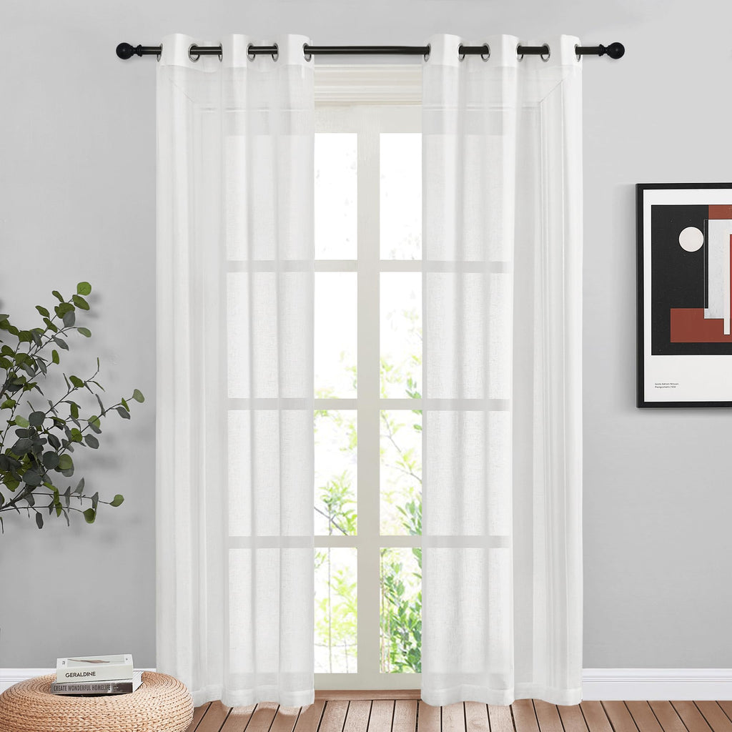 NICETOWN Linen Textured Semi Sheer Curtains 84 inches Length, Eyelet Top Bedroom Window Privacy Translucent Light Filtering Flax Sheer Drapes for Guest Room, 52 inches Wide, 2 Panels, Sea Mist
