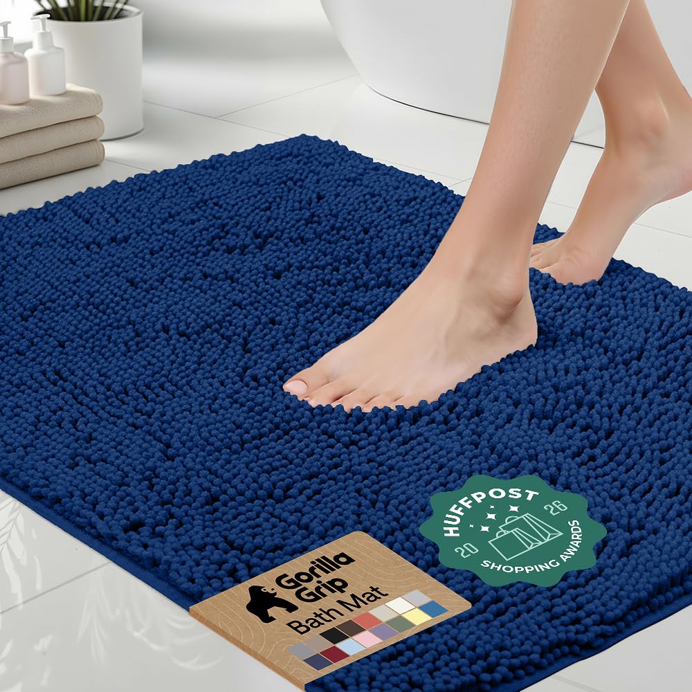 GORILLA GRIP Bath Rug Mat, Thick Soft Absorbent Chenille, Quick Dry Microfiber Mats, Rubber Backing, Machine Washable Shower Floor Rugs, Bathroom Bathmat Home Decor Accessories, 24x17 Grey