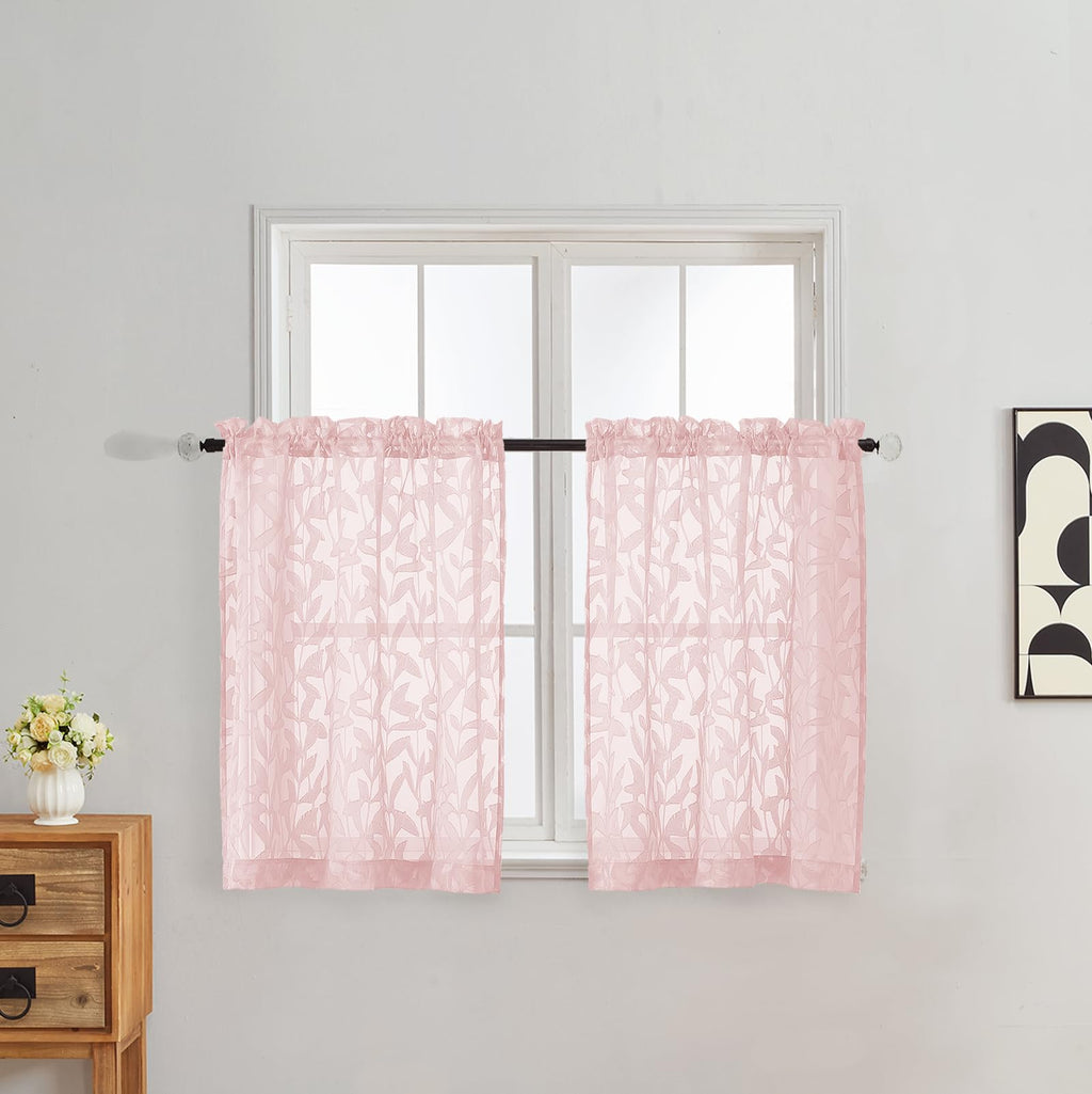 Gwine Sage Green Curtains 84 Inches Long 2 Panels Set, Light Filtering Soft Lightweight Sheer Curtains, Leaf Clip Jacquard Textured Curtain for Bedroom Living Room, 42Wx84L Inches, 2PCS