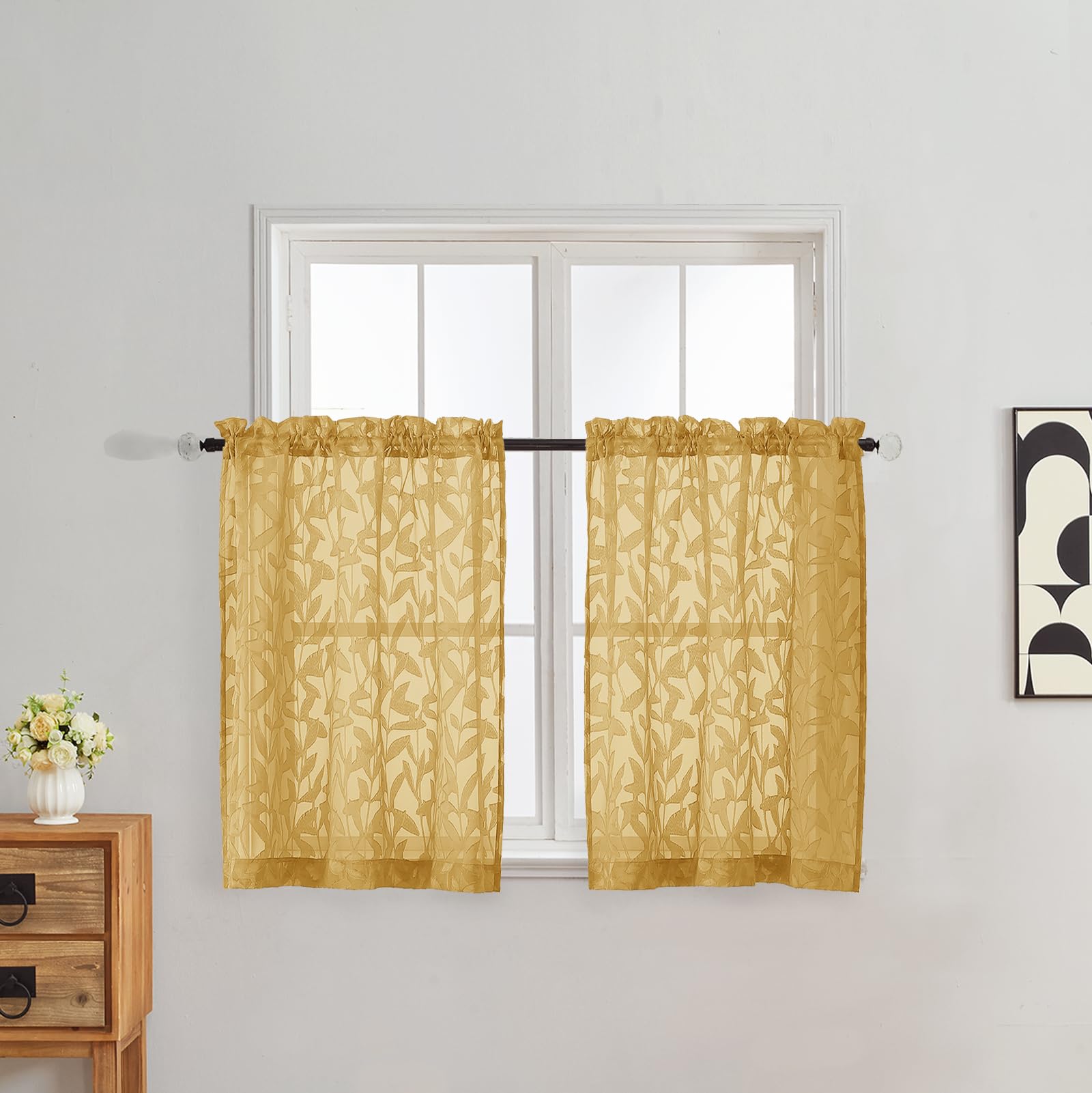 Gwine Sage Green Curtains 84 Inches Long 2 Panels Set, Light Filtering Soft Lightweight Sheer Curtains, Leaf Clip Jacquard Textured Curtain for Bedroom Living Room, 42Wx84L Inches, 2PCS