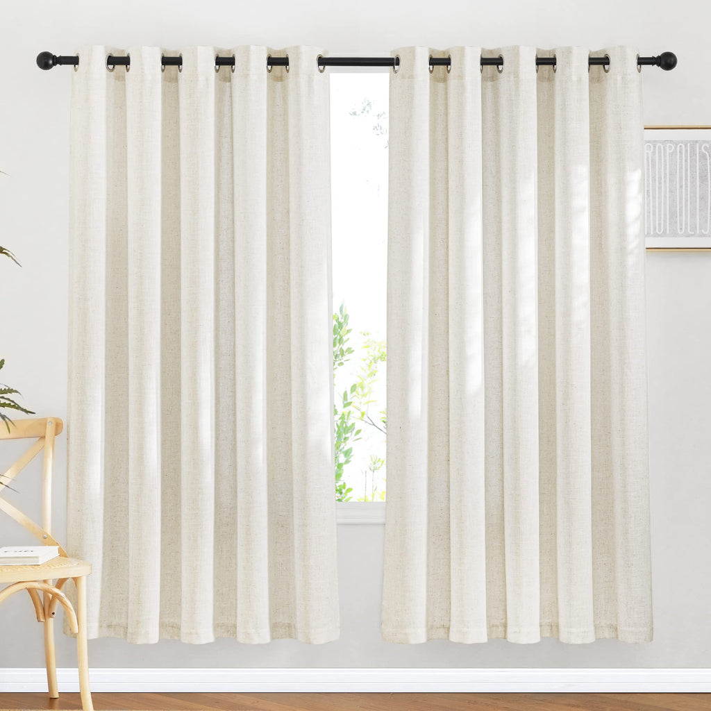 NICETOWN Linen Textured Semi Sheer Curtains 84 inches Length, Eyelet Top Bedroom Window Privacy Translucent Light Filtering Flax Sheer Drapes for Guest Room, 52 inches Wide, 2 Panels, Sea Mist