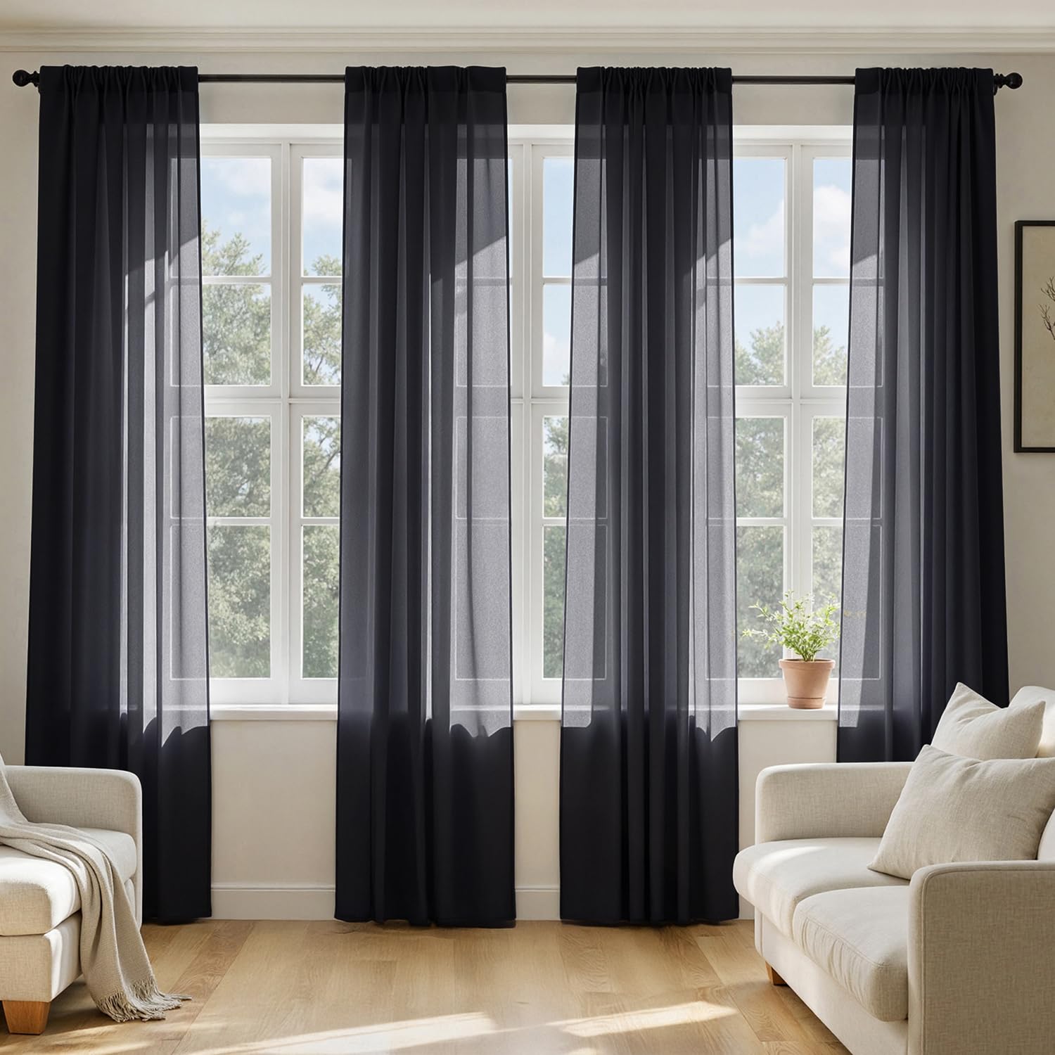 MIULEE White Sheer Curtains 84 Inches Long, 4 Panels Set, Light Filtering Rod Pocket Voile Drapes for Living Room and Bedroom, Airy Soft Fabric Window Treatments, 42 x 84 Inches