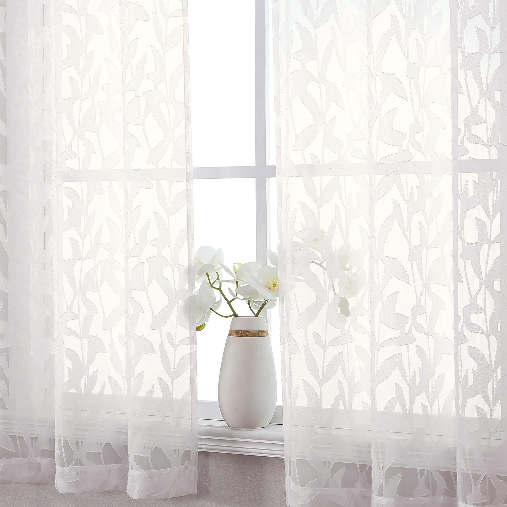 OWENIE Leyna 2 Panels Sage Green Sheer Curtains 63 Inch Length for Bedroom, Soft Lightweight Jacquard Clip Window Curtain for Living Room, Double Rod Pockets Textured Drapes, Each 40Wx63L Inches