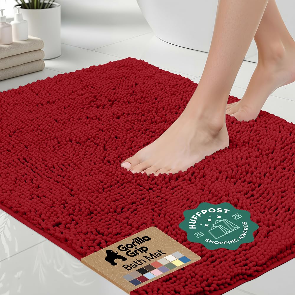GORILLA GRIP Bath Rug Mat, Thick Soft Absorbent Chenille, Quick Dry Microfiber Mats, Rubber Backing, Machine Washable Shower Floor Rugs, Bathroom Bathmat Home Decor Accessories, 24x17 Grey
