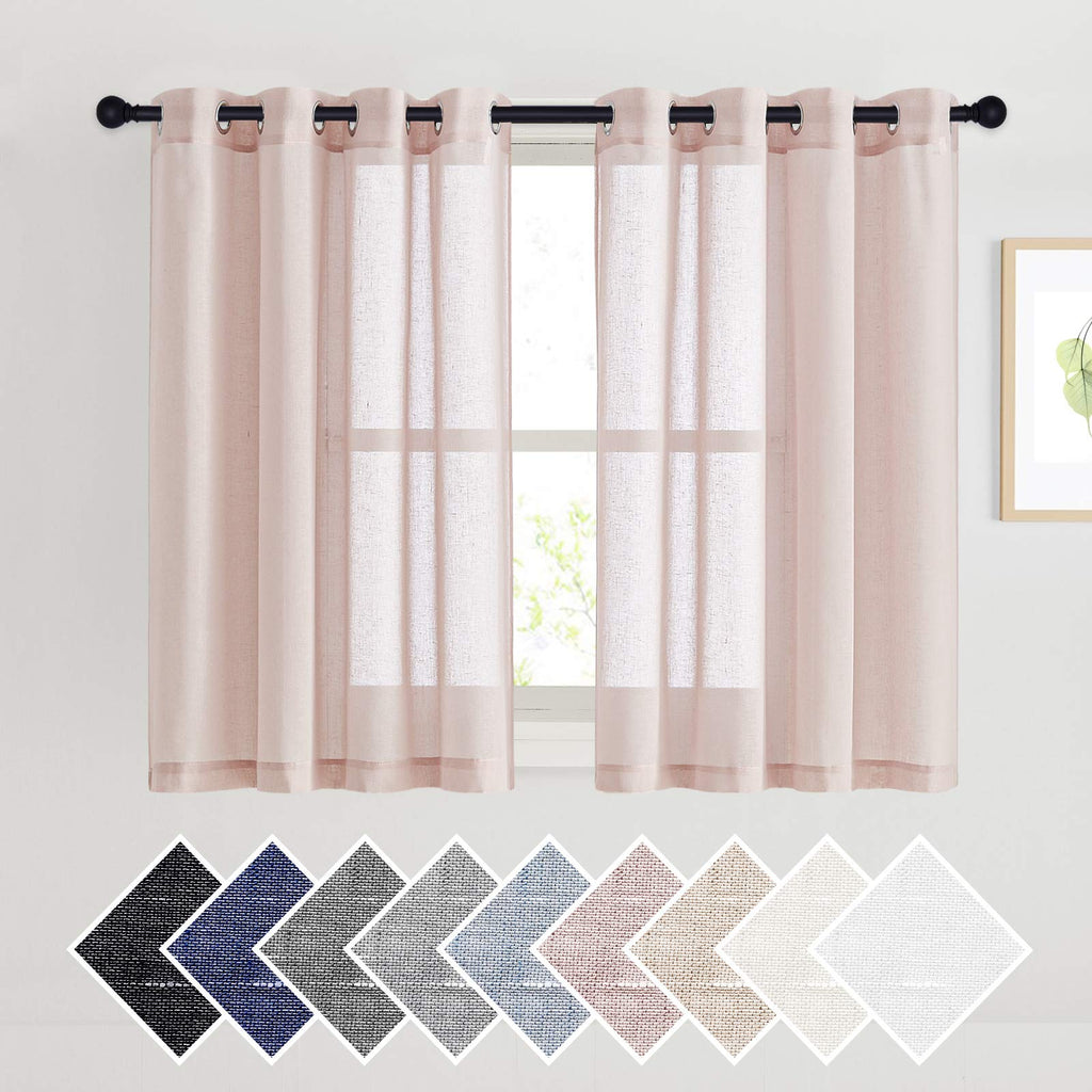 NICETOWN Linen Textured Semi Sheer Curtains 84 inches Length, Eyelet Top Bedroom Window Privacy Translucent Light Filtering Flax Sheer Drapes for Guest Room, 52 inches Wide, 2 Panels, Sea Mist