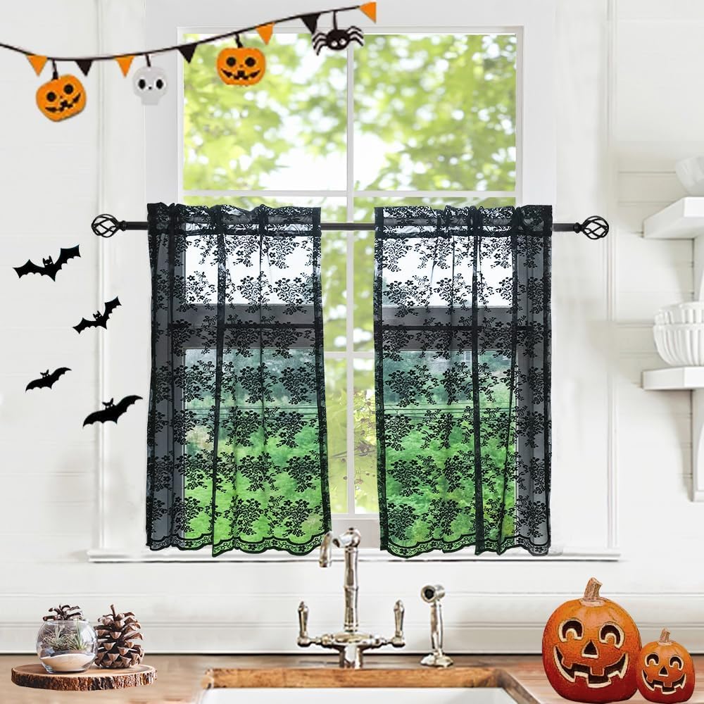 YJ YANJUN Vintage Lace Curtains 84 Inches Long-Victorian Floral Pattern Ivory Sheer Curtain Panels for Living Room Bedroom French Door, Light Filtering Drapes, 2 Panels 52W x 84L Cream