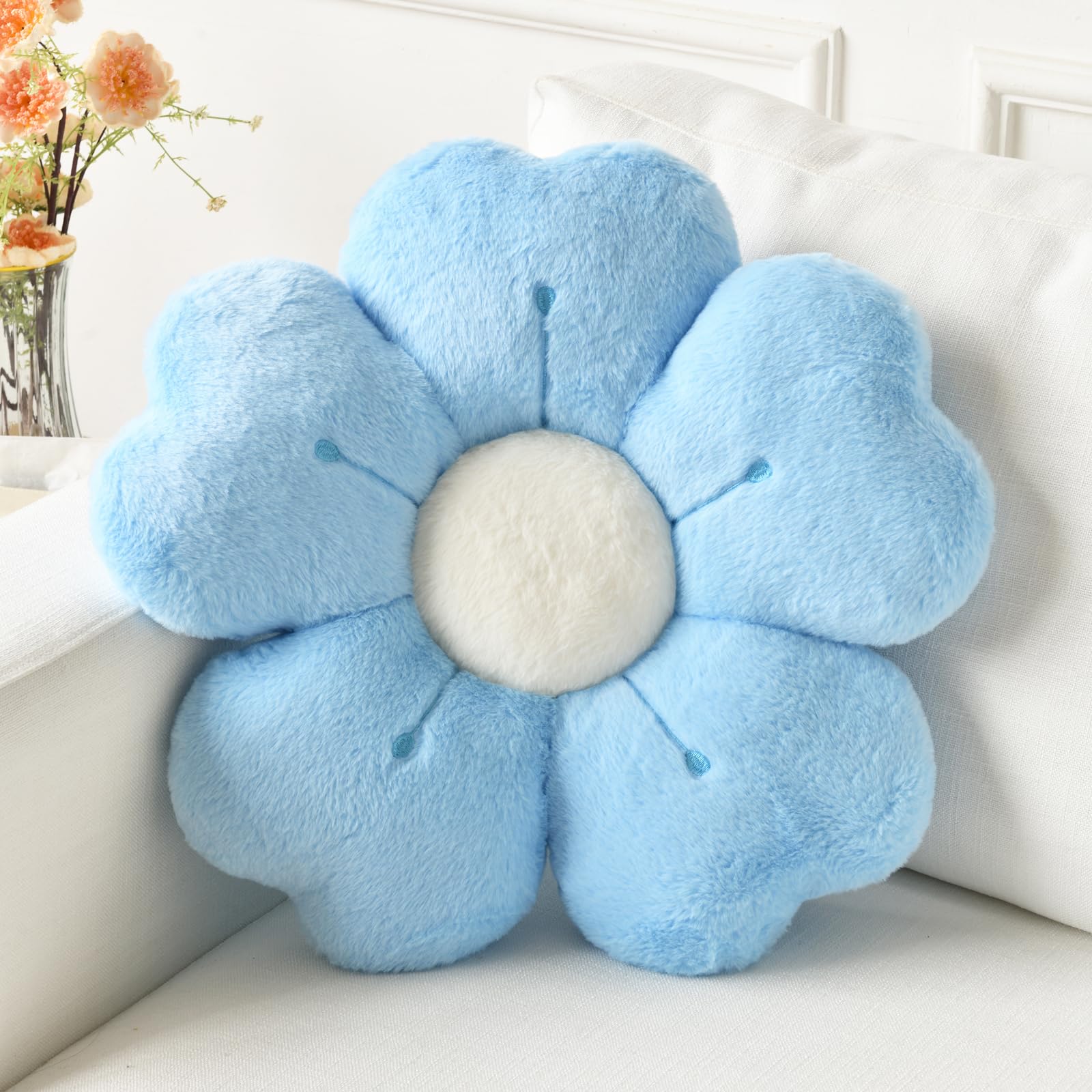 Flower Pillow, Cute Decorative Throw Pillow (White, 15 Inches) | Flower Shaped Pillow, Decorative Throw Pillows for Bed Couch, Cute Daisy Pillow Dorm Decor Floor Seating Cushion