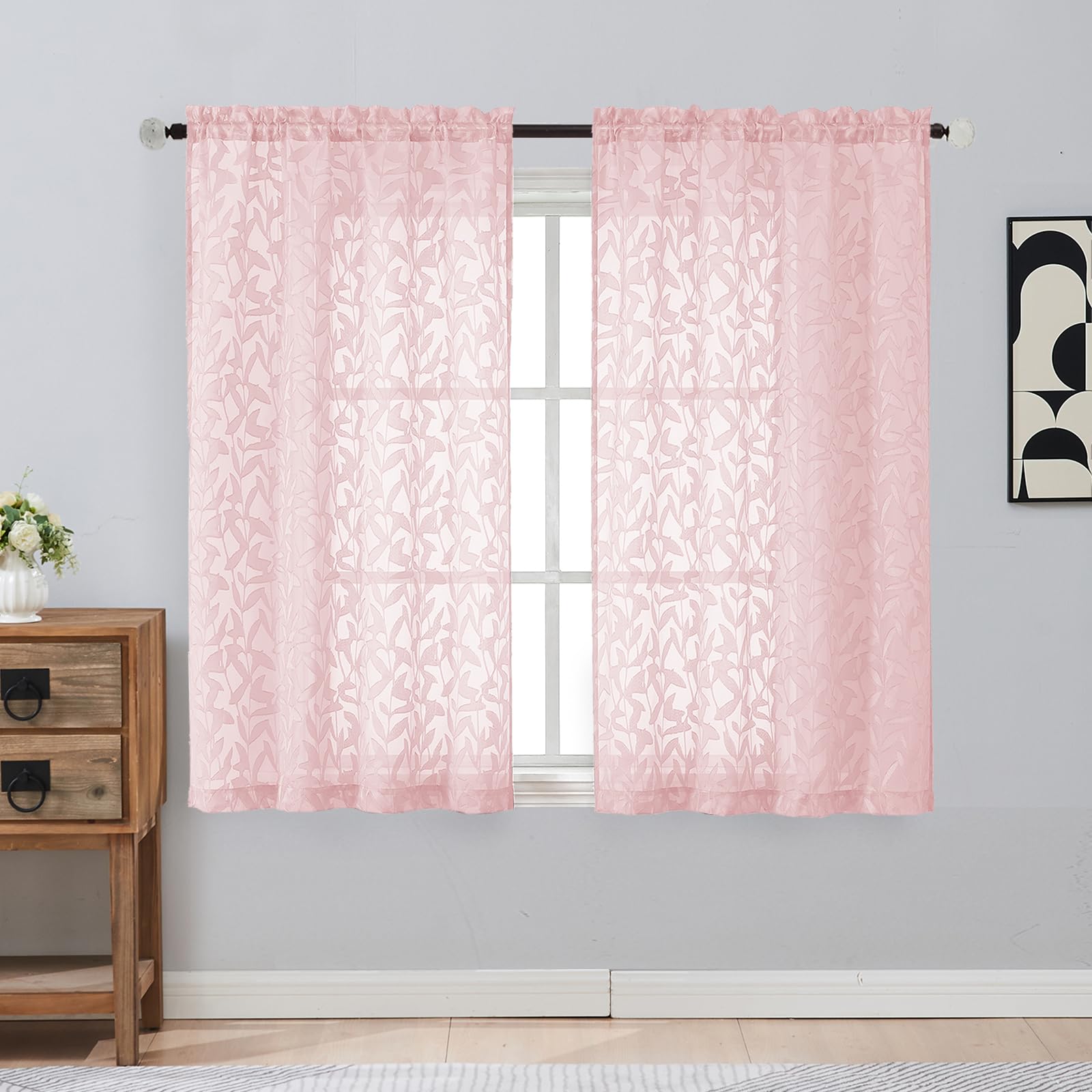 Gwine Sage Green Curtains 84 Inches Long 2 Panels Set, Light Filtering Soft Lightweight Sheer Curtains, Leaf Clip Jacquard Textured Curtain for Bedroom Living Room, 42Wx84L Inches, 2PCS