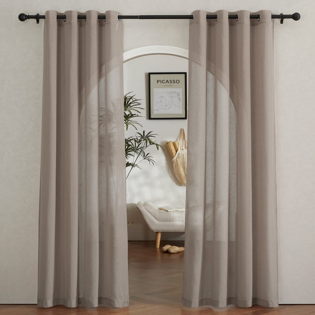 NICETOWN Linen Textured Semi Sheer Curtains 84 inches Length, Eyelet Top Bedroom Window Privacy Translucent Light Filtering Flax Sheer Drapes for Guest Room, 52 inches Wide, 2 Panels, Sea Mist