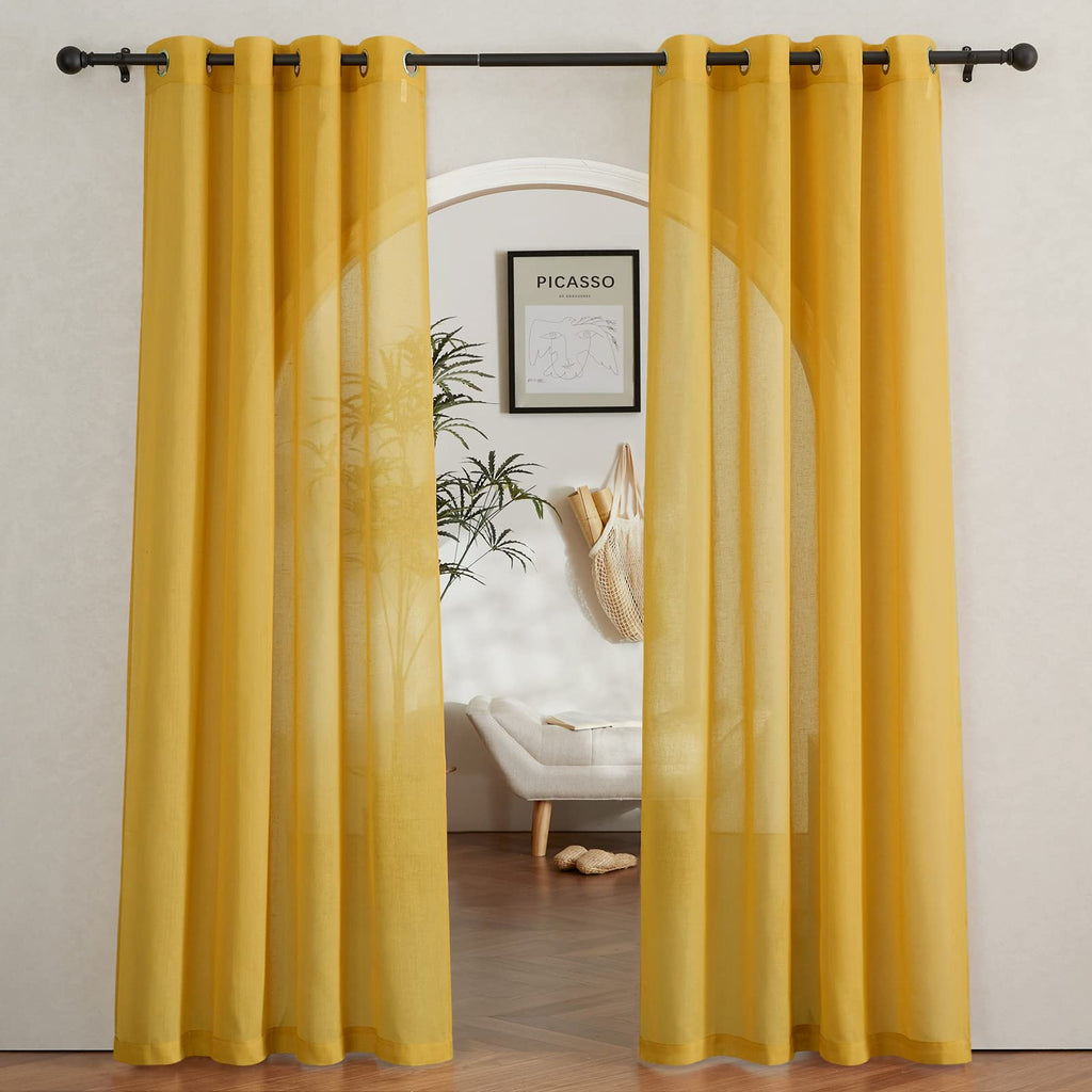 NICETOWN Linen Textured Semi Sheer Curtains 84 inches Length, Eyelet Top Bedroom Window Privacy Translucent Light Filtering Flax Sheer Drapes for Guest Room, 52 inches Wide, 2 Panels, Sea Mist