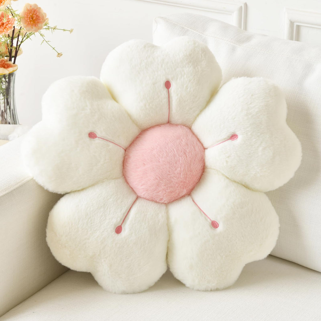 Flower Pillow, Cute Decorative Throw Pillow (White, 15 Inches) | Flower Shaped Pillow, Decorative Throw Pillows for Bed Couch, Cute Daisy Pillow Dorm Decor Floor Seating Cushion