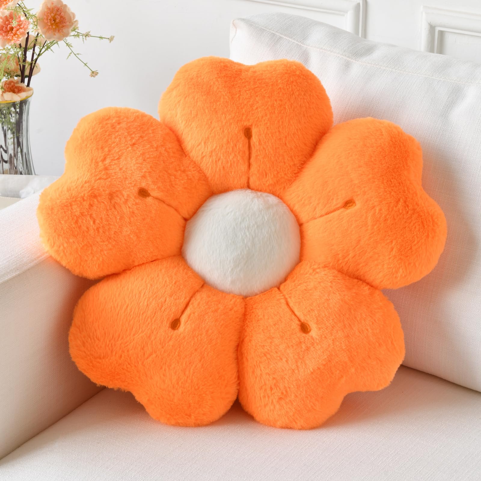 Flower Pillow, Cute Decorative Throw Pillow (White, 15 Inches) | Flower Shaped Pillow, Decorative Throw Pillows for Bed Couch, Cute Daisy Pillow Dorm Decor Floor Seating Cushion