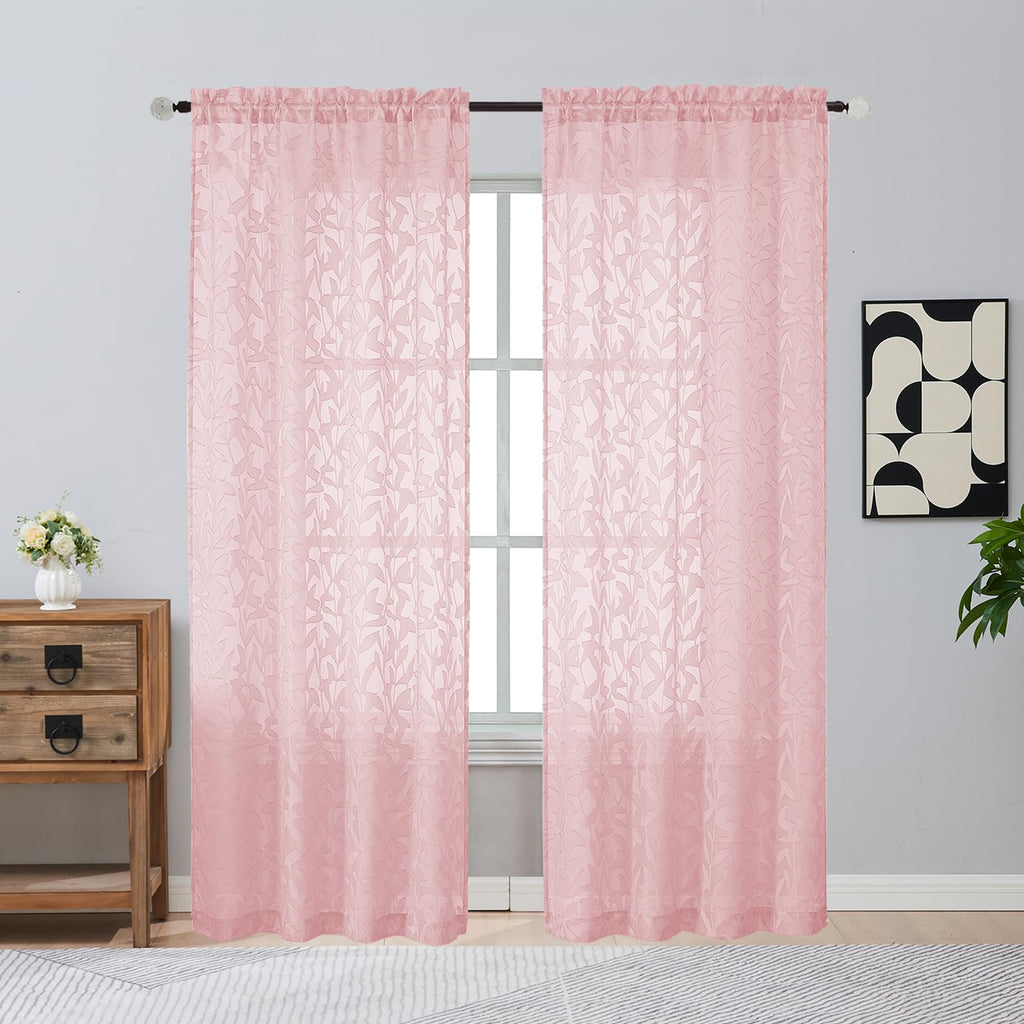 Gwine Sage Green Curtains 84 Inches Long 2 Panels Set, Light Filtering Soft Lightweight Sheer Curtains, Leaf Clip Jacquard Textured Curtain for Bedroom Living Room, 42Wx84L Inches, 2PCS