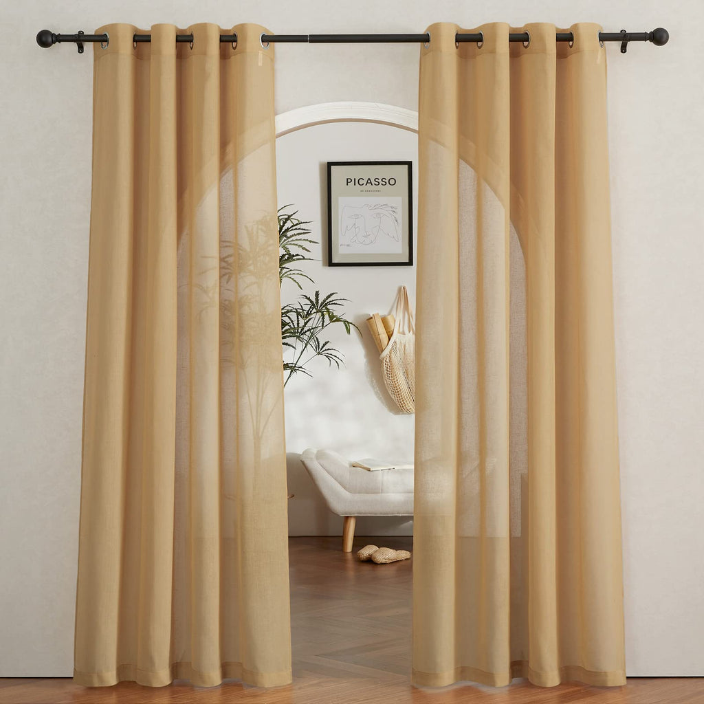 NICETOWN Linen Textured Semi Sheer Curtains 84 inches Length, Eyelet Top Bedroom Window Privacy Translucent Light Filtering Flax Sheer Drapes for Guest Room, 52 inches Wide, 2 Panels, Sea Mist