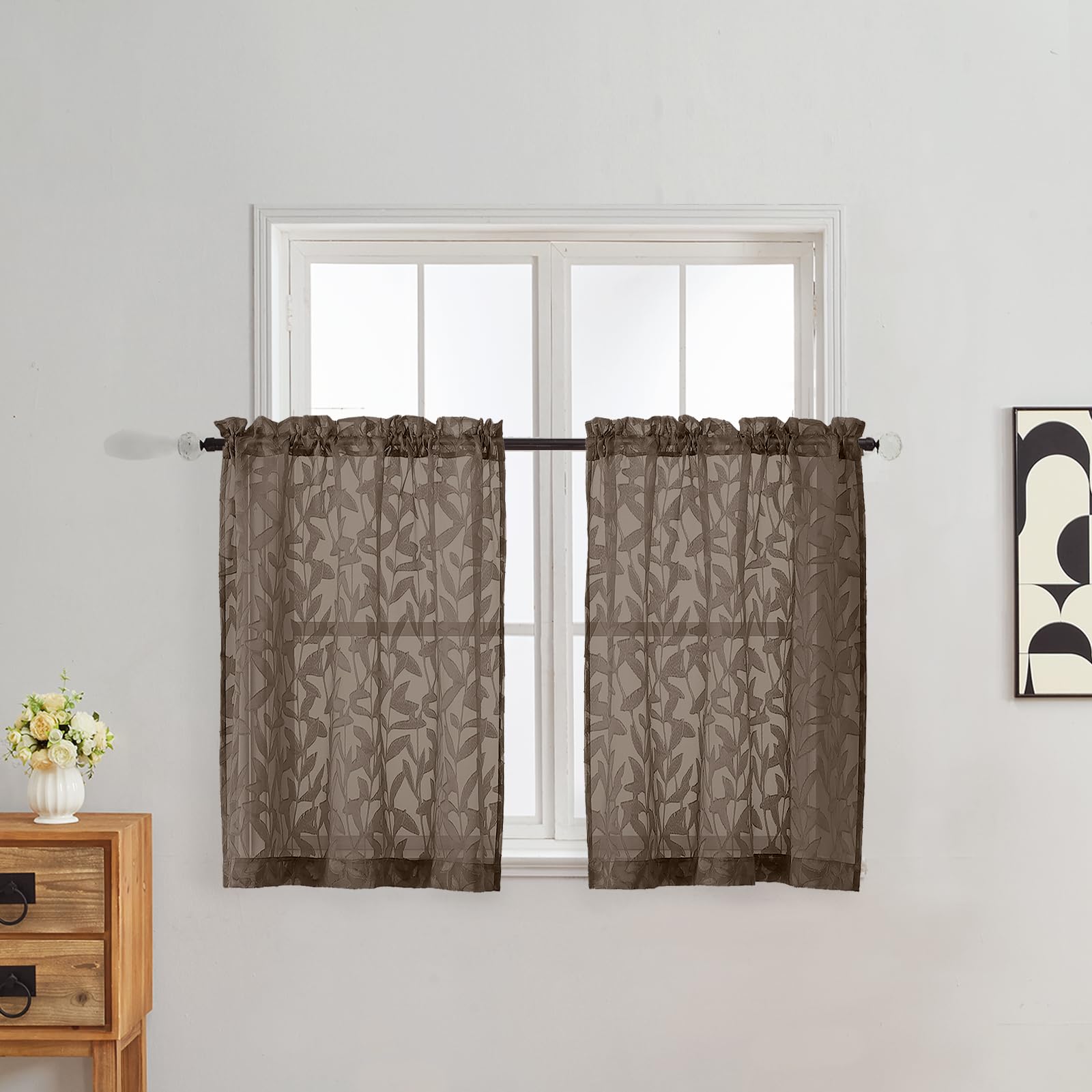 Gwine Sage Green Curtains 84 Inches Long 2 Panels Set, Light Filtering Soft Lightweight Sheer Curtains, Leaf Clip Jacquard Textured Curtain for Bedroom Living Room, 42Wx84L Inches, 2PCS