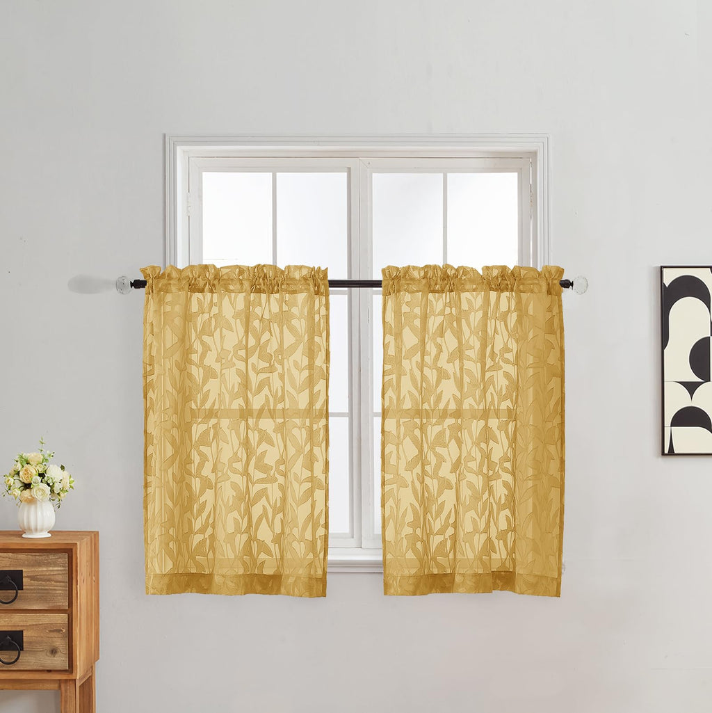 Gwine Sage Green Curtains 84 Inches Long 2 Panels Set, Light Filtering Soft Lightweight Sheer Curtains, Leaf Clip Jacquard Textured Curtain for Bedroom Living Room, 42Wx84L Inches, 2PCS