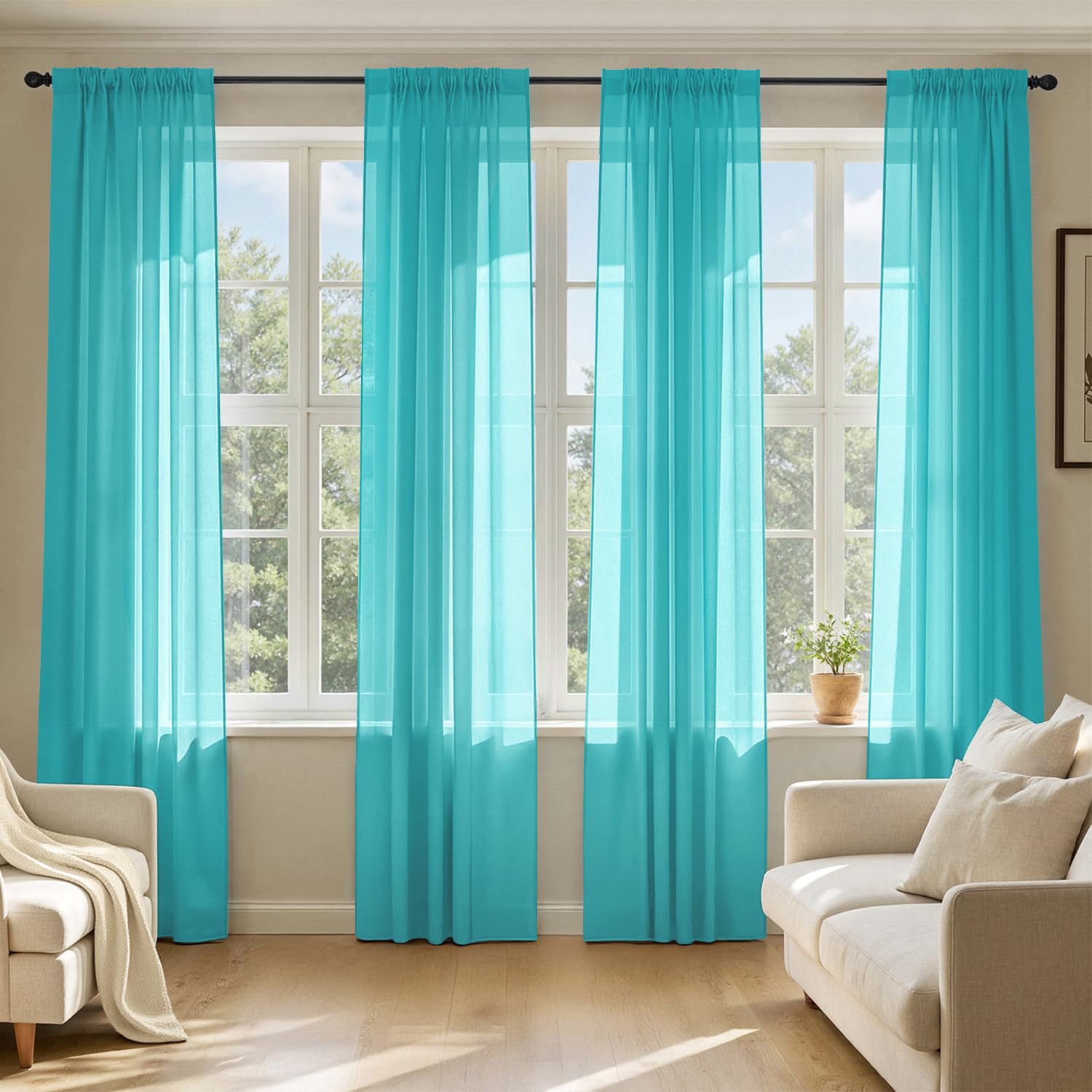 MIULEE White Sheer Curtains 84 Inches Long, 4 Panels Set, Light Filtering Rod Pocket Voile Drapes for Living Room and Bedroom, Airy Soft Fabric Window Treatments, 42 x 84 Inches