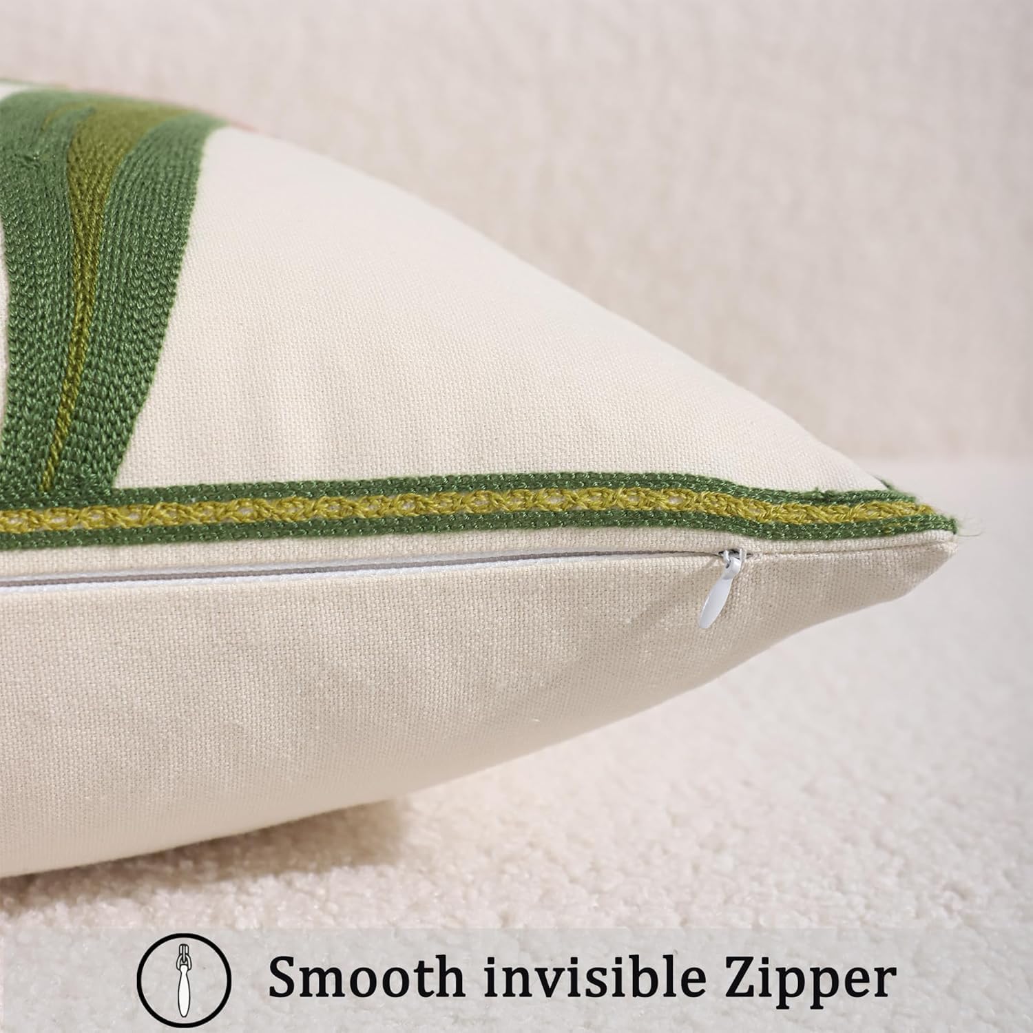 Pack of 2 18x18 Inch Embroidered Pink Tulip Green Leaves Tufted Throw Pillow Covers Square Floral Farmhouse Decor Cushion Cases