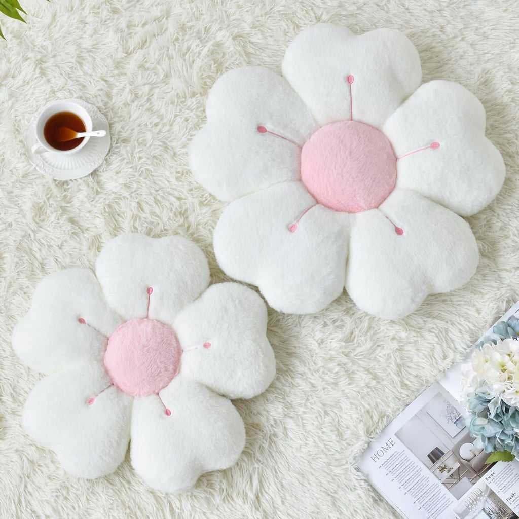 Flower Pillow, Cute Decorative Throw Pillow (White, 15 Inches) | Flower Shaped Pillow, Decorative Throw Pillows for Bed Couch, Cute Daisy Pillow Dorm Decor Floor Seating Cushion