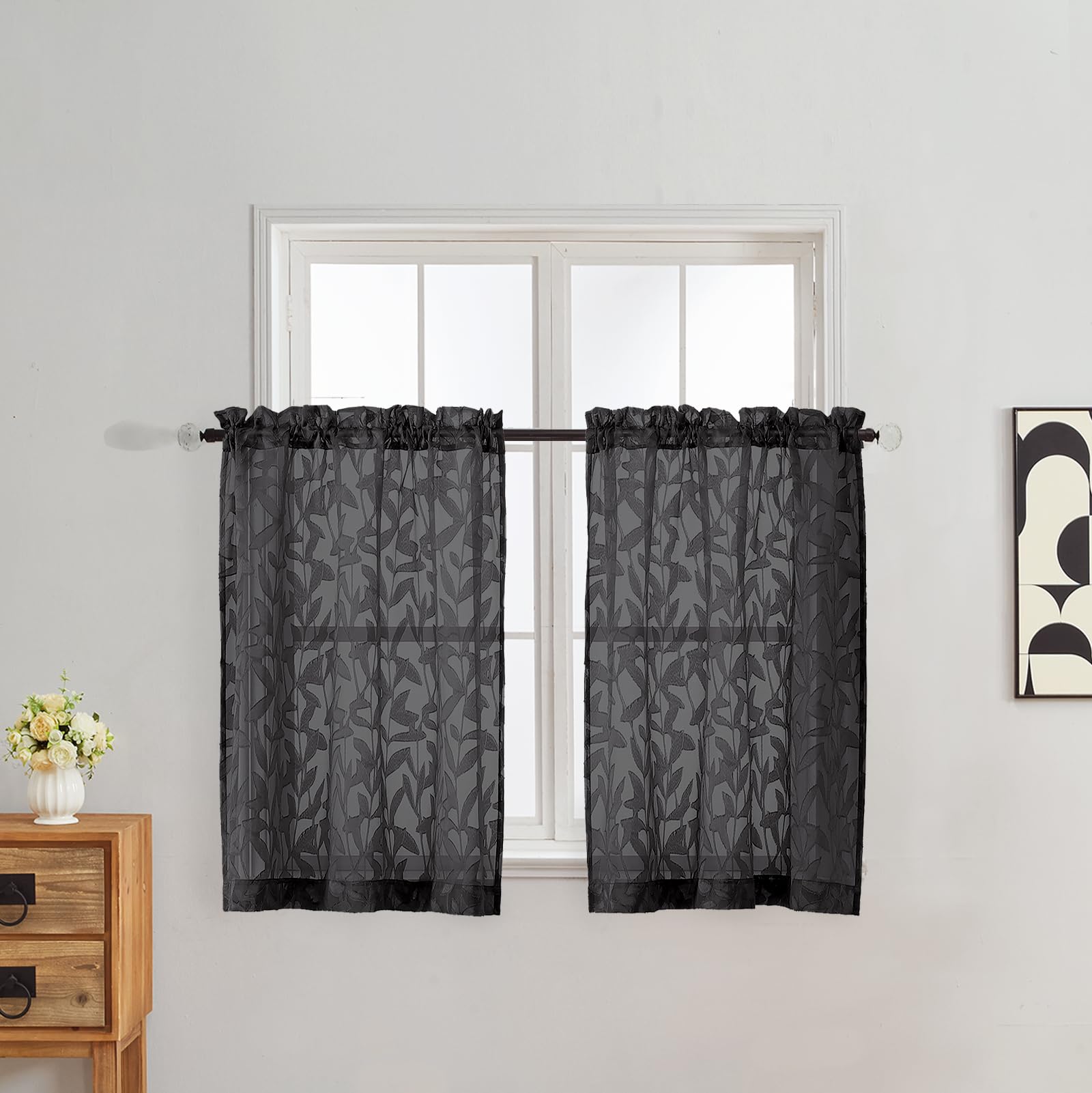 Gwine Sage Green Curtains 84 Inches Long 2 Panels Set, Light Filtering Soft Lightweight Sheer Curtains, Leaf Clip Jacquard Textured Curtain for Bedroom Living Room, 42Wx84L Inches, 2PCS