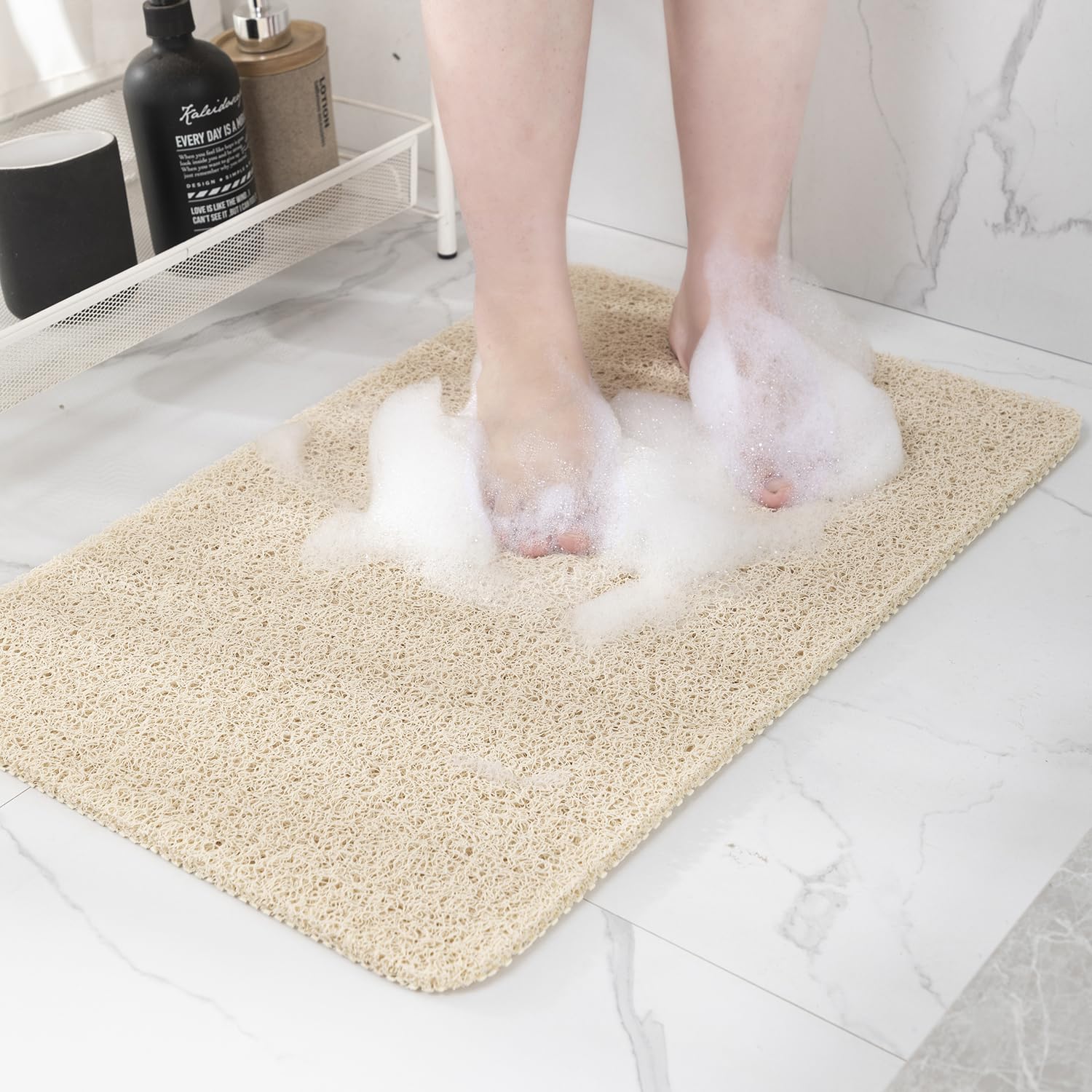 Hargiis Non Slip Bathtub Mat, Foot Scrubber Anti Slip Fast Drying Shower Mat for Tub, Floor,Bathroom, Home, Kitchen, Hotel, Beige, 24x16 Inches