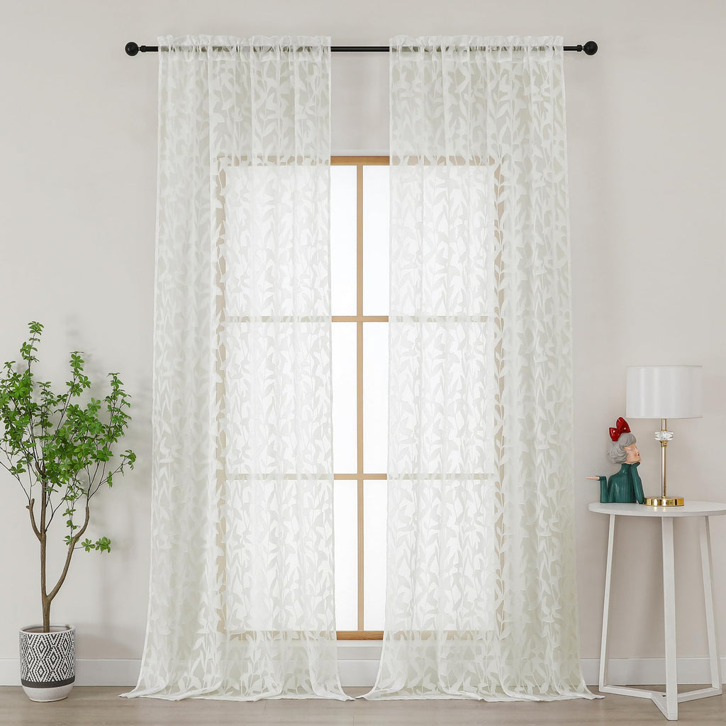 Gwine Sage Green Curtains 84 Inches Long 2 Panels Set, Light Filtering Soft Lightweight Sheer Curtains, Leaf Clip Jacquard Textured Curtain for Bedroom Living Room, 42Wx84L Inches, 2PCS