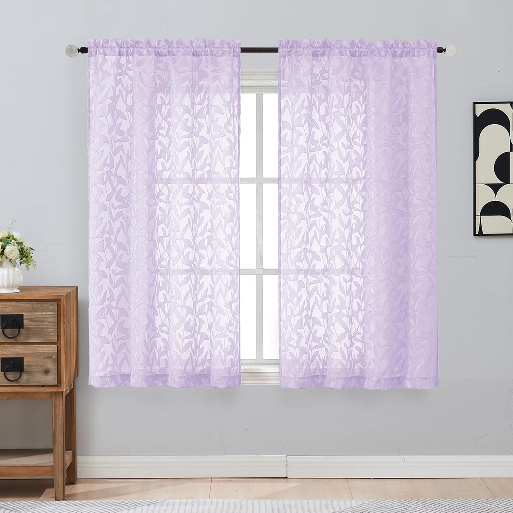 Gwine Sage Green Curtains 84 Inches Long 2 Panels Set, Light Filtering Soft Lightweight Sheer Curtains, Leaf Clip Jacquard Textured Curtain for Bedroom Living Room, 42Wx84L Inches, 2PCS