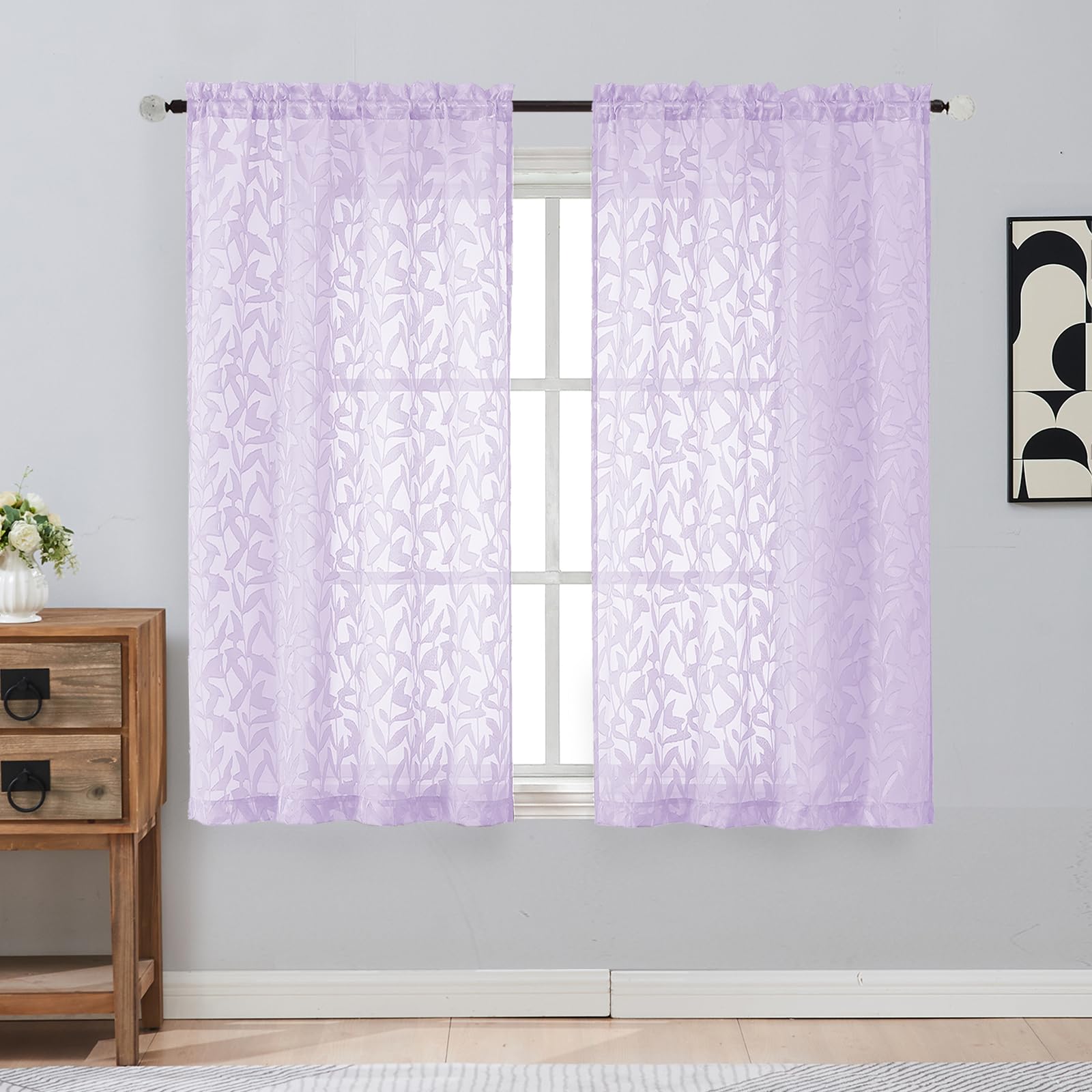 Gwine Sage Green Curtains 84 Inches Long 2 Panels Set, Light Filtering Soft Lightweight Sheer Curtains, Leaf Clip Jacquard Textured Curtain for Bedroom Living Room, 42Wx84L Inches, 2PCS