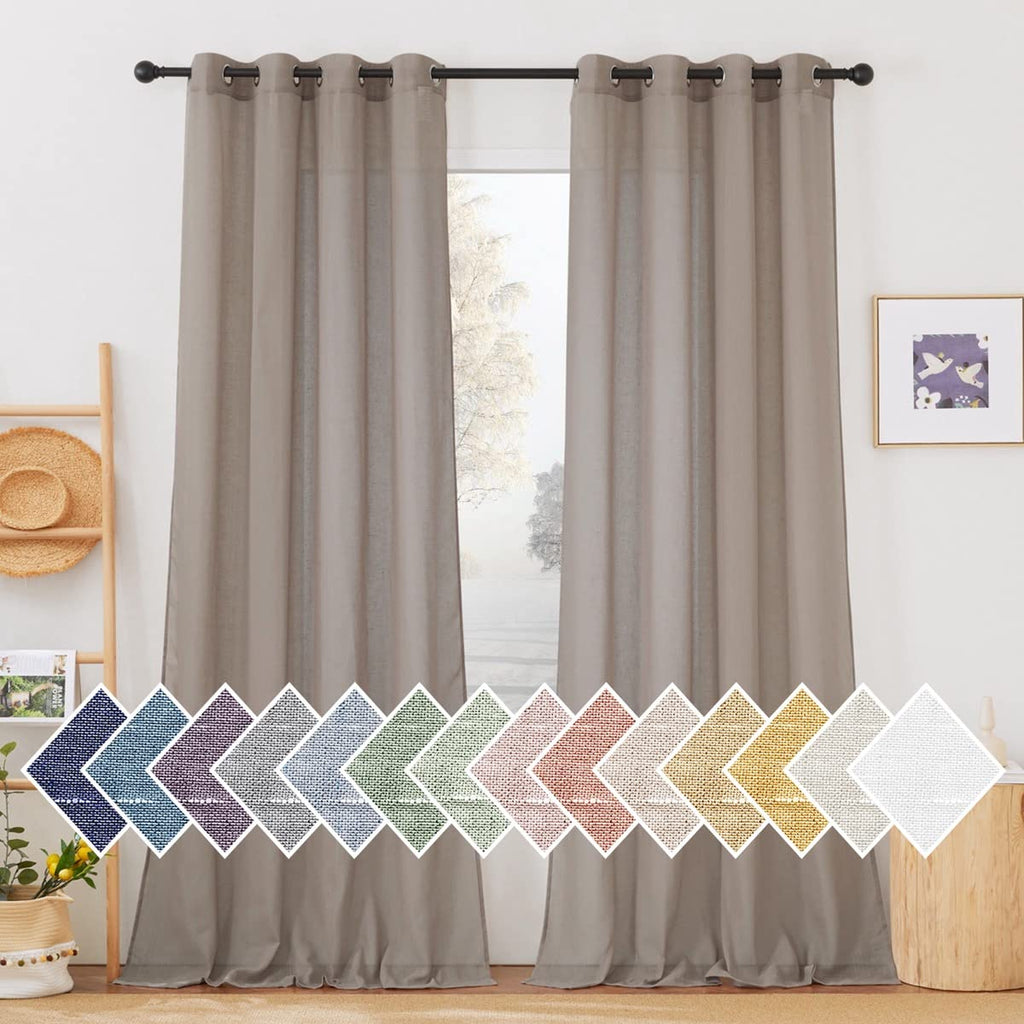 NICETOWN Linen Textured Semi Sheer Curtains 84 inches Length, Eyelet Top Bedroom Window Privacy Translucent Light Filtering Flax Sheer Drapes for Guest Room, 52 inches Wide, 2 Panels, Sea Mist