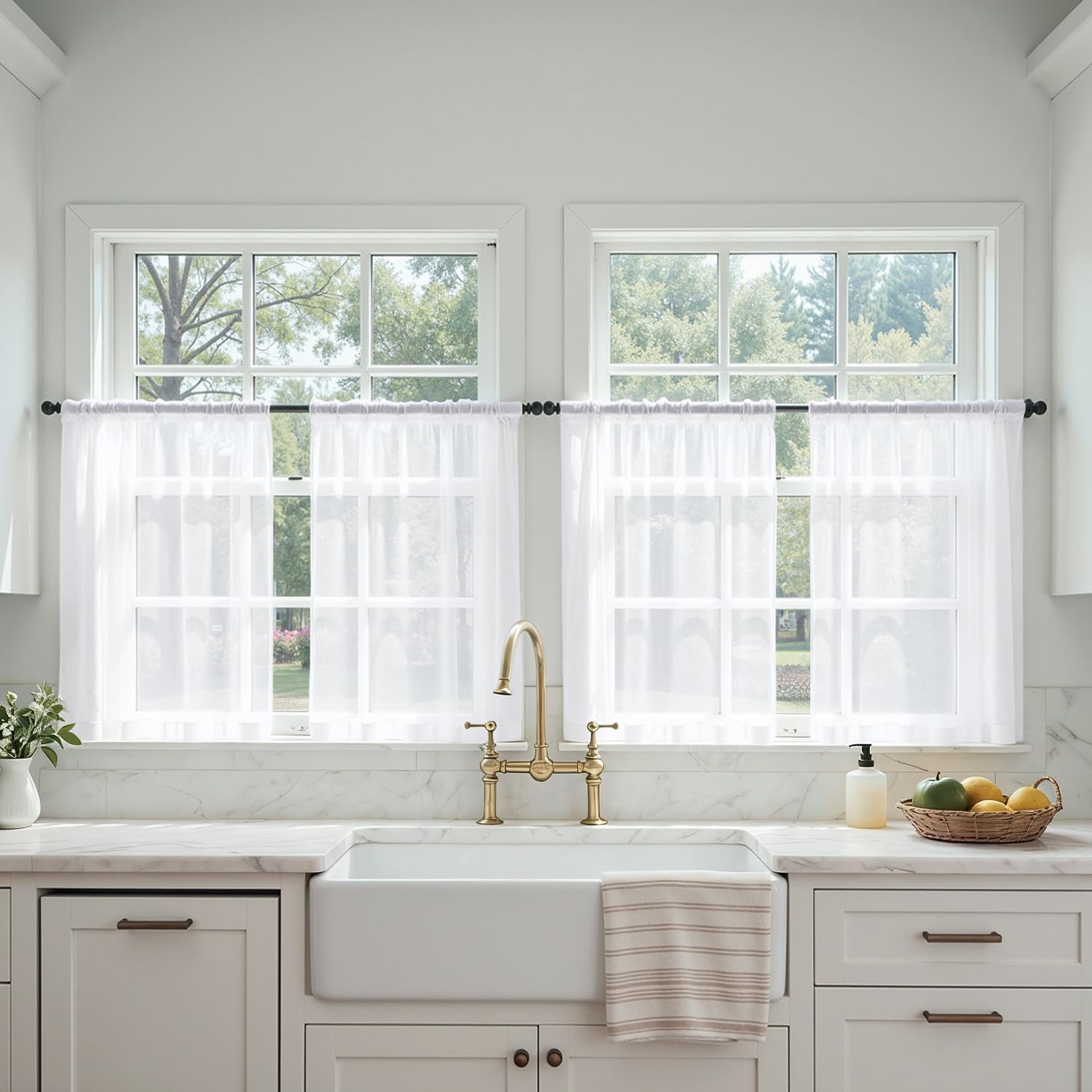 MIULEE White Sheer Curtains 84 Inches Long, 4 Panels Set, Light Filtering Rod Pocket Voile Drapes for Living Room and Bedroom, Airy Soft Fabric Window Treatments, 42 x 84 Inches