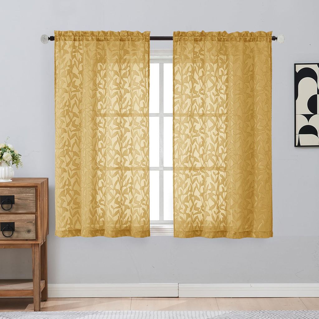 Gwine Sage Green Curtains 84 Inches Long 2 Panels Set, Light Filtering Soft Lightweight Sheer Curtains, Leaf Clip Jacquard Textured Curtain for Bedroom Living Room, 42Wx84L Inches, 2PCS