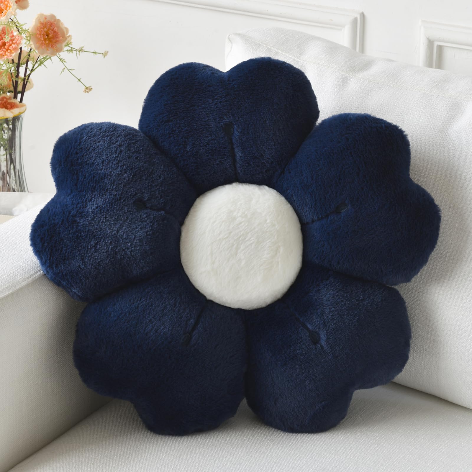 Flower Pillow, Cute Decorative Throw Pillow (White, 15 Inches) | Flower Shaped Pillow, Decorative Throw Pillows for Bed Couch, Cute Daisy Pillow Dorm Decor Floor Seating Cushion