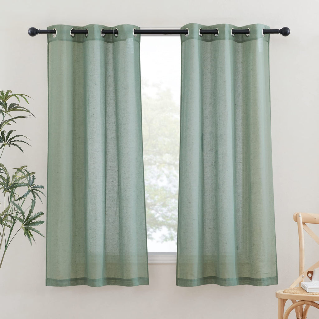 NICETOWN Linen Textured Semi Sheer Curtains 84 inches Length, Eyelet Top Bedroom Window Privacy Translucent Light Filtering Flax Sheer Drapes for Guest Room, 52 inches Wide, 2 Panels, Sea Mist