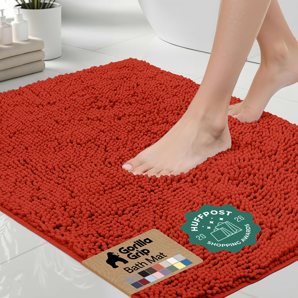 GORILLA GRIP Bath Rug Mat, Thick Soft Absorbent Chenille, Quick Dry Microfiber Mats, Rubber Backing, Machine Washable Shower Floor Rugs, Bathroom Bathmat Home Decor Accessories, 24x17 Grey