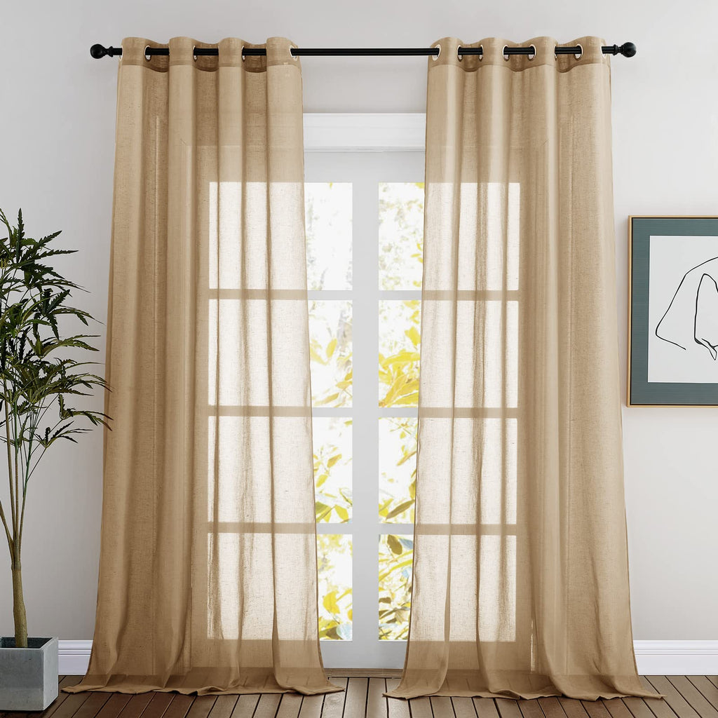 NICETOWN Linen Textured Semi Sheer Curtains 84 inches Length, Eyelet Top Bedroom Window Privacy Translucent Light Filtering Flax Sheer Drapes for Guest Room, 52 inches Wide, 2 Panels, Sea Mist