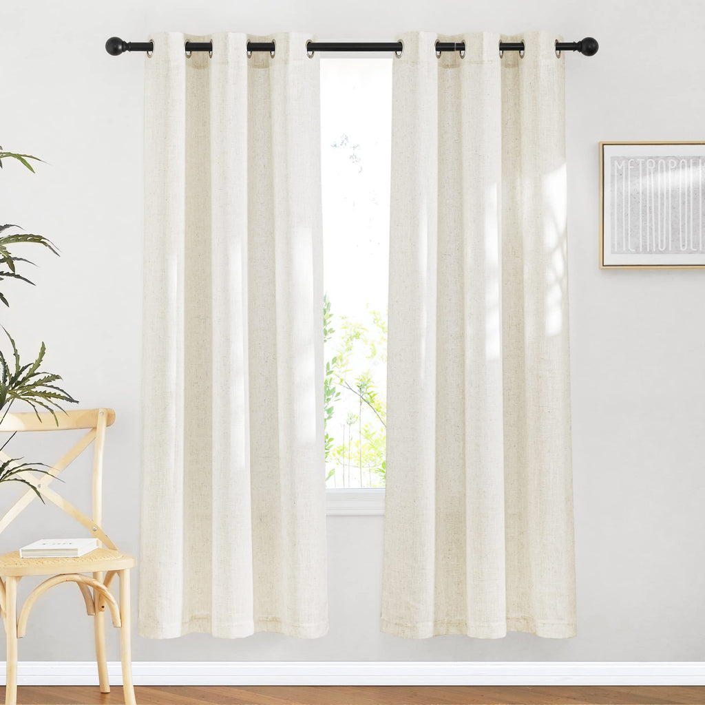 NICETOWN Linen Textured Semi Sheer Curtains 84 inches Length, Eyelet Top Bedroom Window Privacy Translucent Light Filtering Flax Sheer Drapes for Guest Room, 52 inches Wide, 2 Panels, Sea Mist
