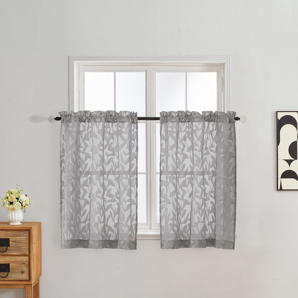 Gwine Sage Green Curtains 84 Inches Long 2 Panels Set, Light Filtering Soft Lightweight Sheer Curtains, Leaf Clip Jacquard Textured Curtain for Bedroom Living Room, 42Wx84L Inches, 2PCS