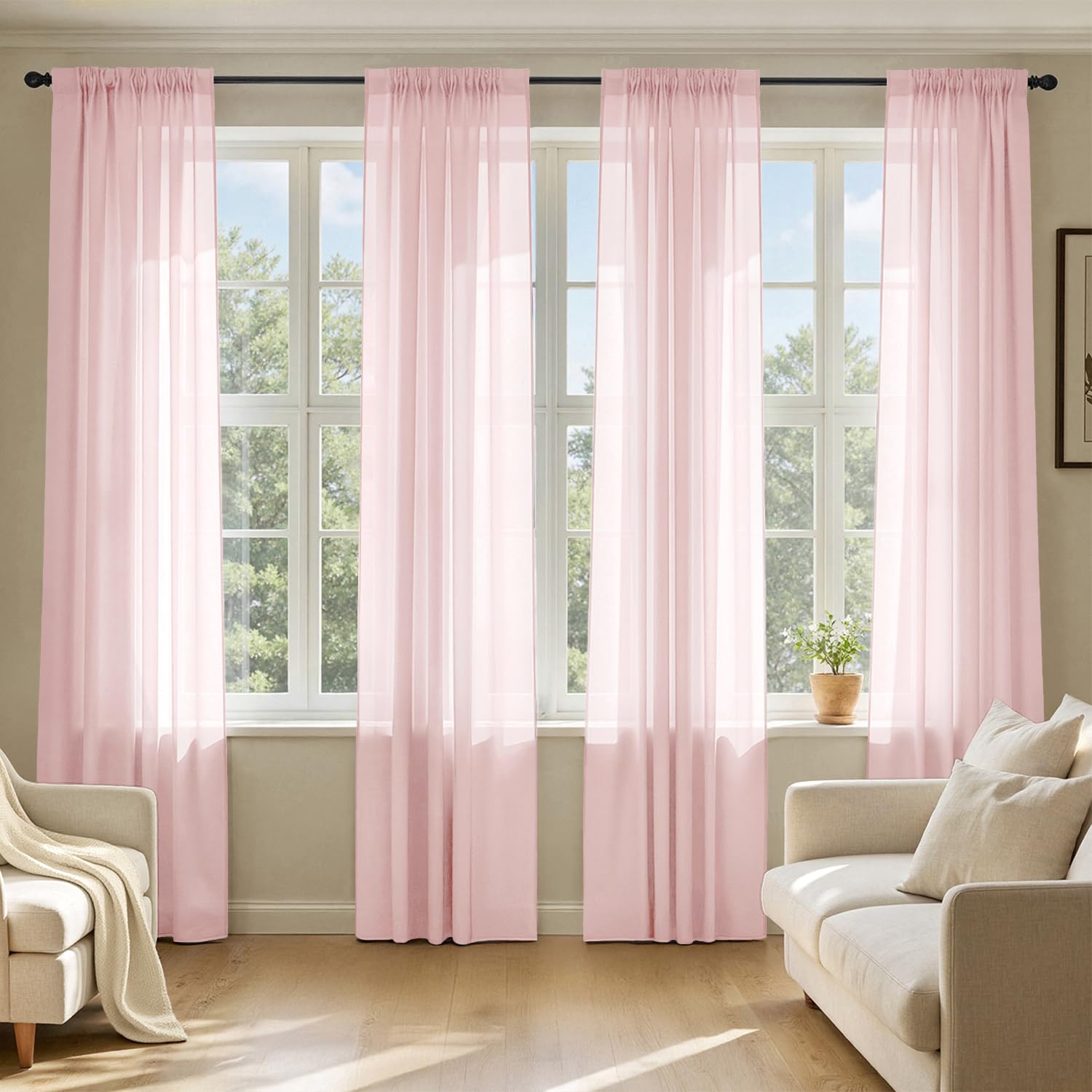 MIULEE White Sheer Curtains 84 Inches Long, 4 Panels Set, Light Filtering Rod Pocket Voile Drapes for Living Room and Bedroom, Airy Soft Fabric Window Treatments, 42 x 84 Inches