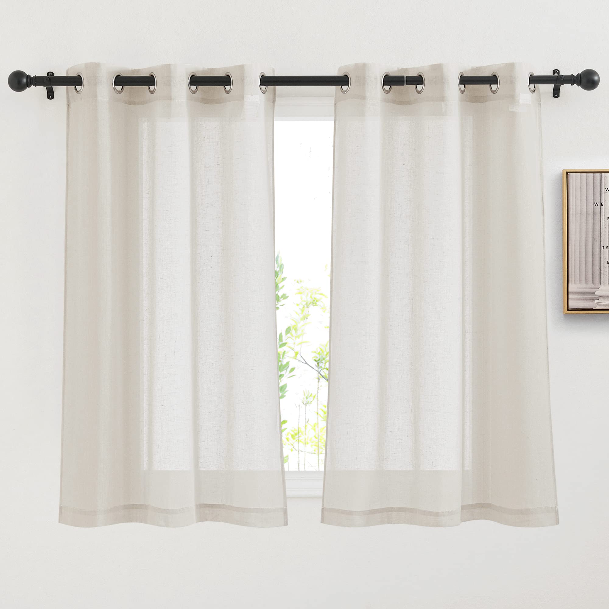 NICETOWN Linen Textured Semi Sheer Curtains 84 inches Length, Eyelet Top Bedroom Window Privacy Translucent Light Filtering Flax Sheer Drapes for Guest Room, 52 inches Wide, 2 Panels, Sea Mist